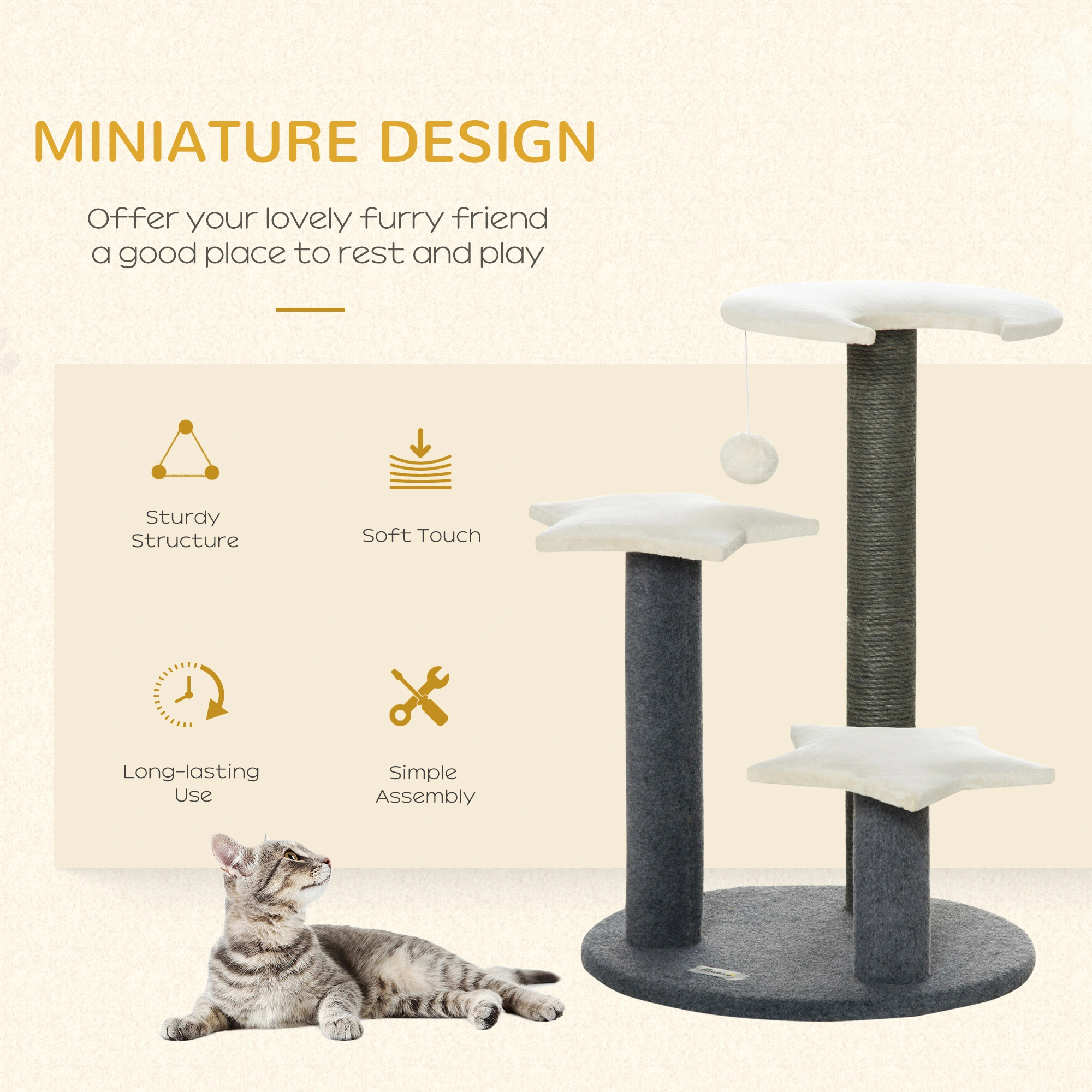 Multi-Story Cat Tree Tower 70 Inch with Scratching Posts, Plush Platforms, Dangling Toys, Hammock, and Cozy Cave for Indoor Cats view 3