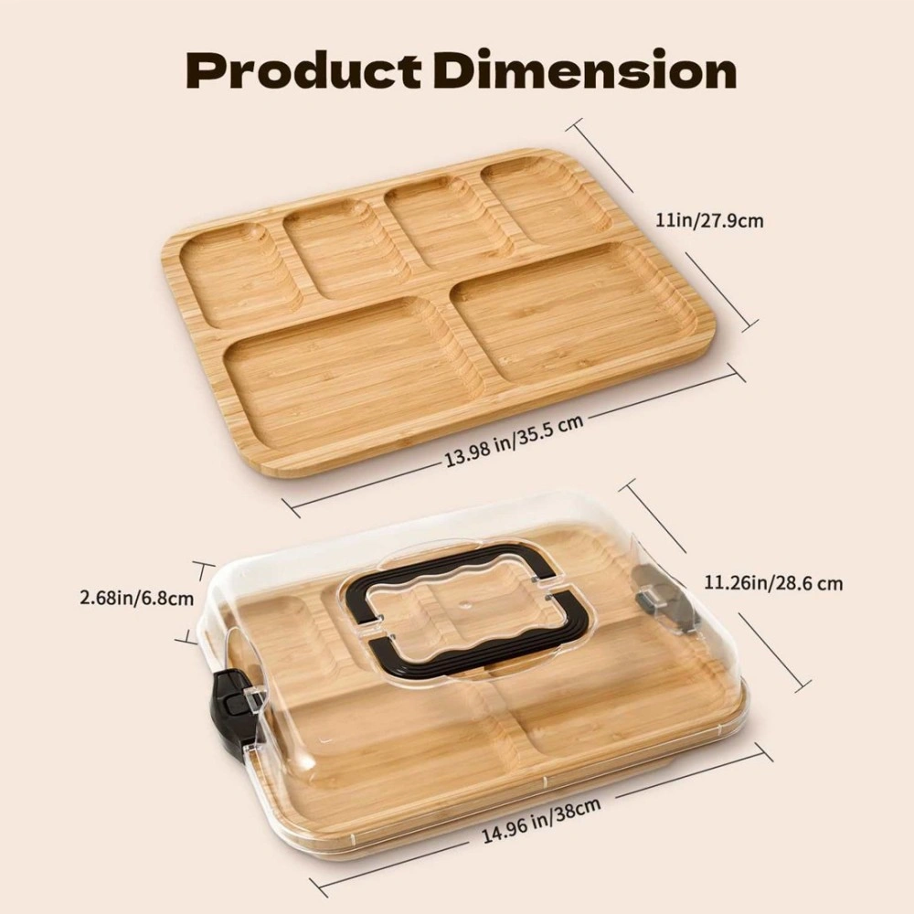 Bamboo Cheese Tray with Acrylic Clear Lid - Wooden Serving Board for Cheese, Fruit & Desserts view 2