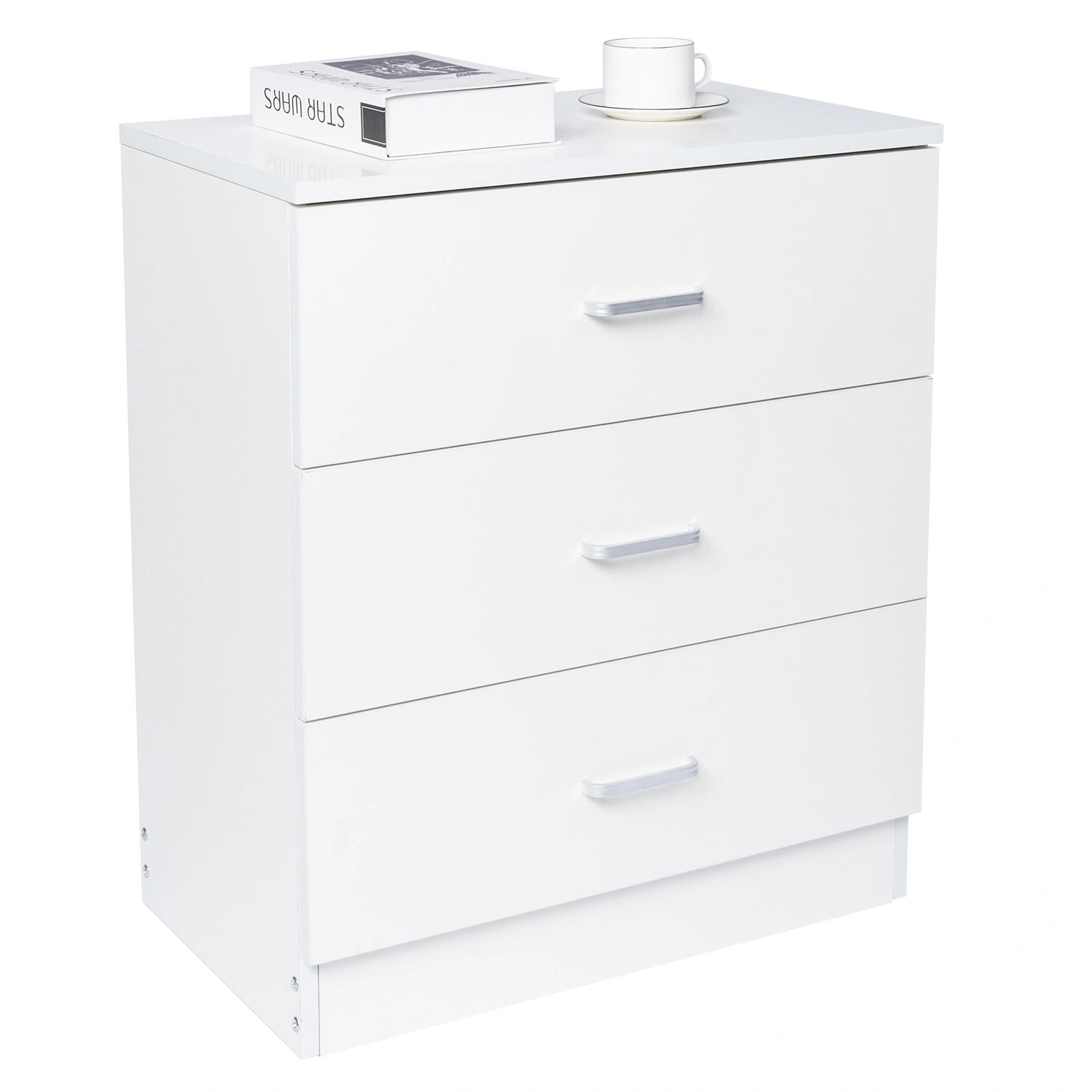 3-Drawer Tall Cabinet Particleboard Bedside Table with Textured Melamine Finish White view 9