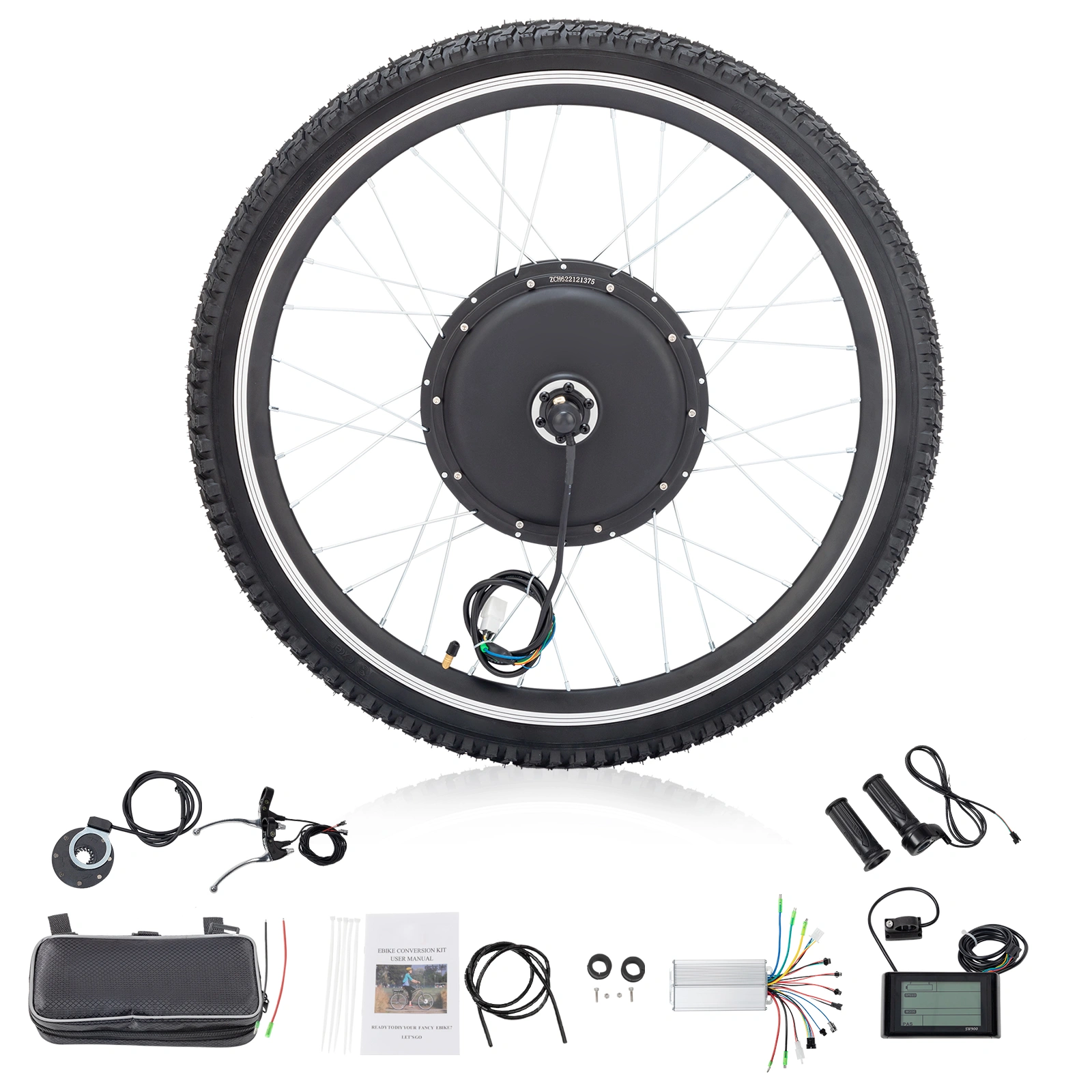 26 Inch 500W Electric Bicycle Conversion Kit, Rear Wheel Drive Motor with Tires, Black E-Bike Modification Parts view 2