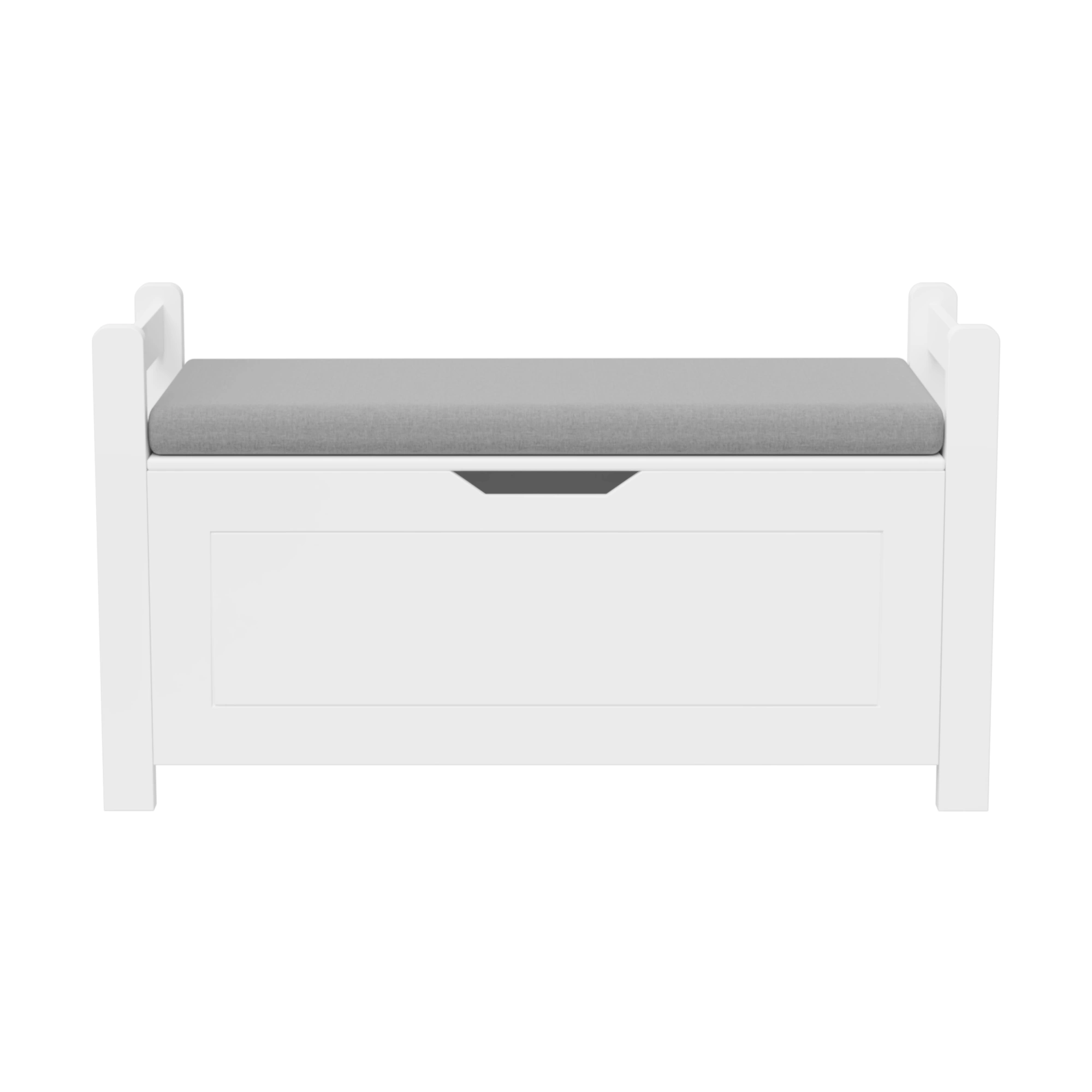 White Kids Toy Box Bench with Cushion Seat, Large Storage Chest with Flip-Top Lid & Safety Hinge, Toy Organizer Trunk for Nursery, Playroom
