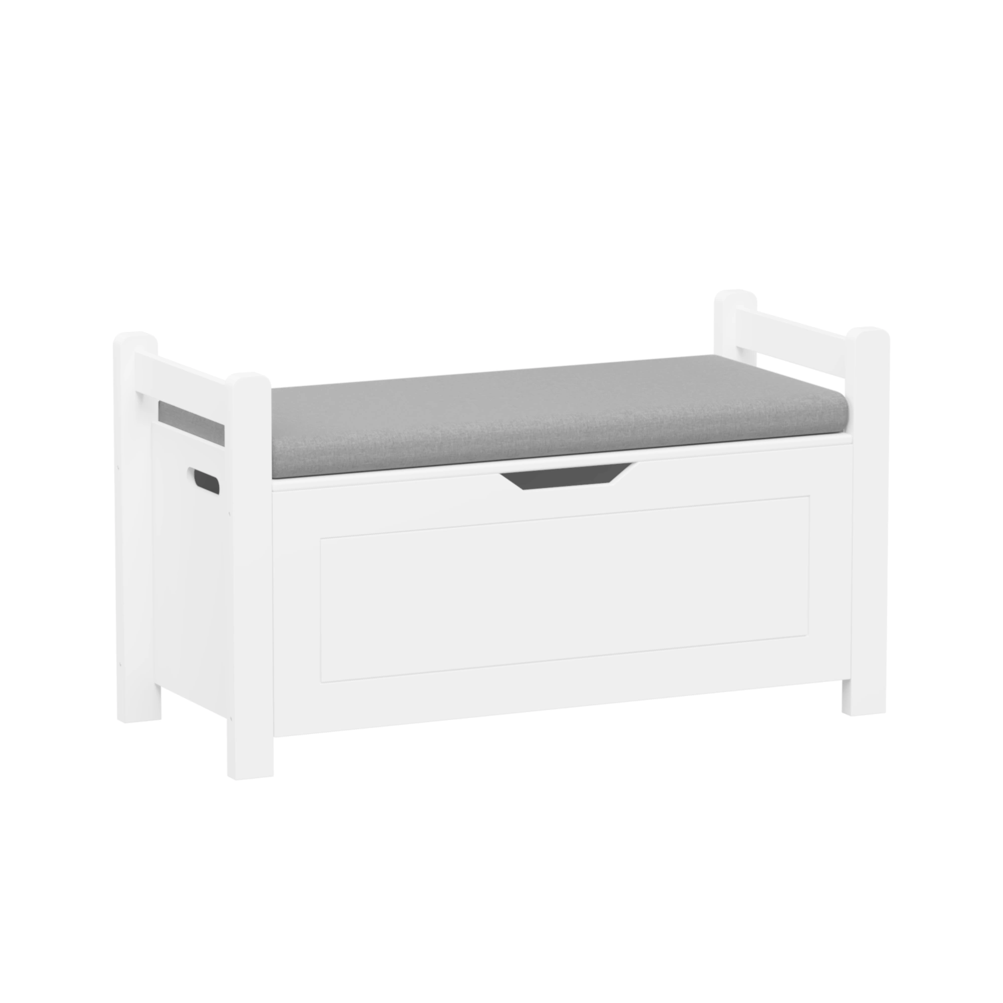 White Kids Toy Box Bench with Cushion Seat, Large Storage Chest with Flip-Top Lid & Safety Hinge, Toy Organizer Trunk for Nursery, Playroom view 5