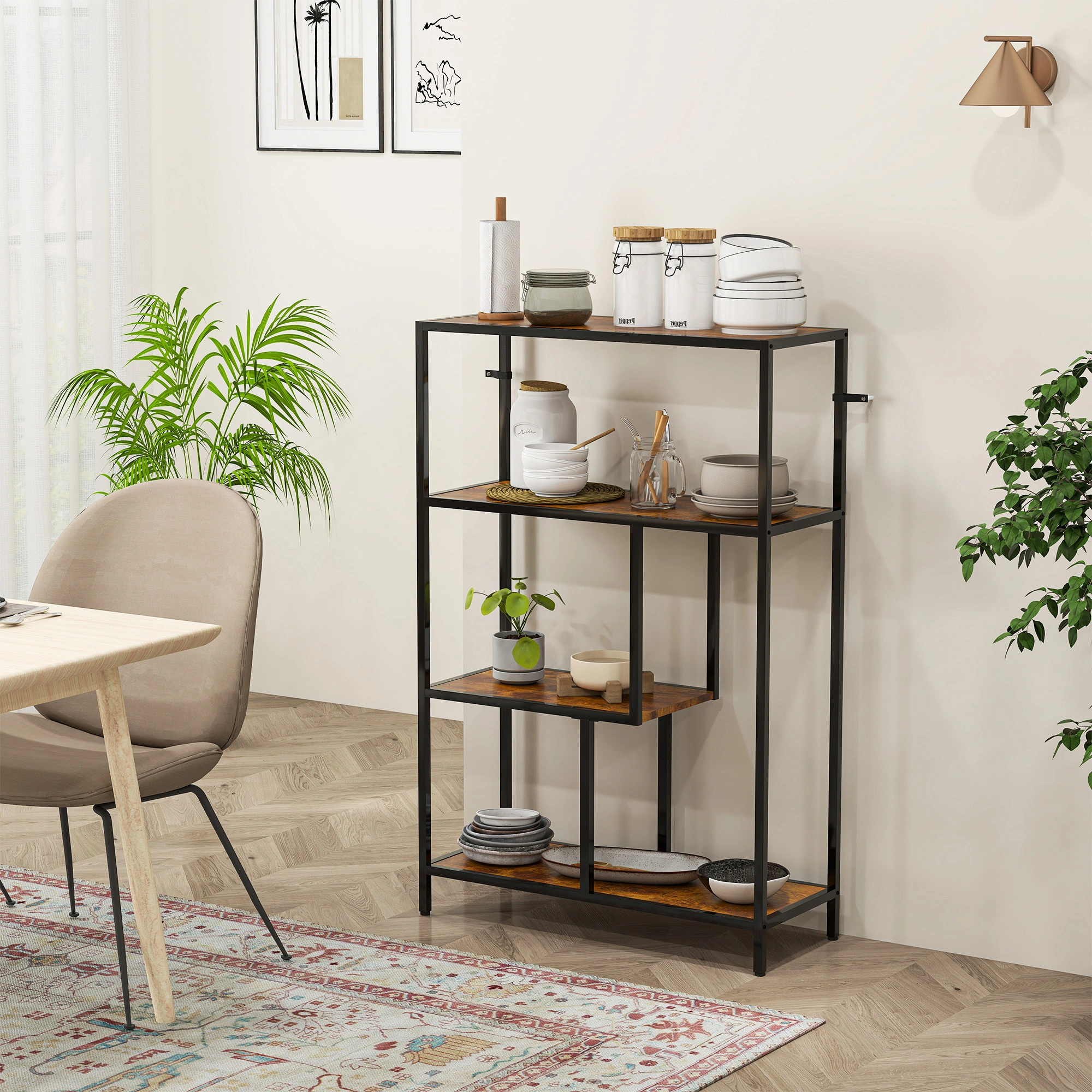 Bookshelf Storage Cabinet with Doors, Wooden Display Rack Organizer Shelf for Home Office, Brown view 2