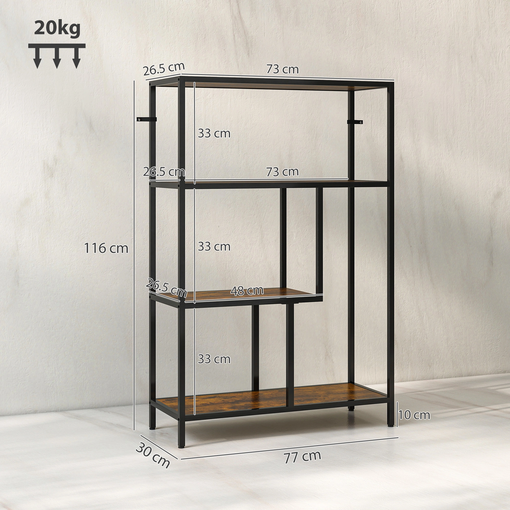 Bookshelf Storage Cabinet with Doors, Wooden Display Rack Organizer Shelf for Home Office, Brown view 3