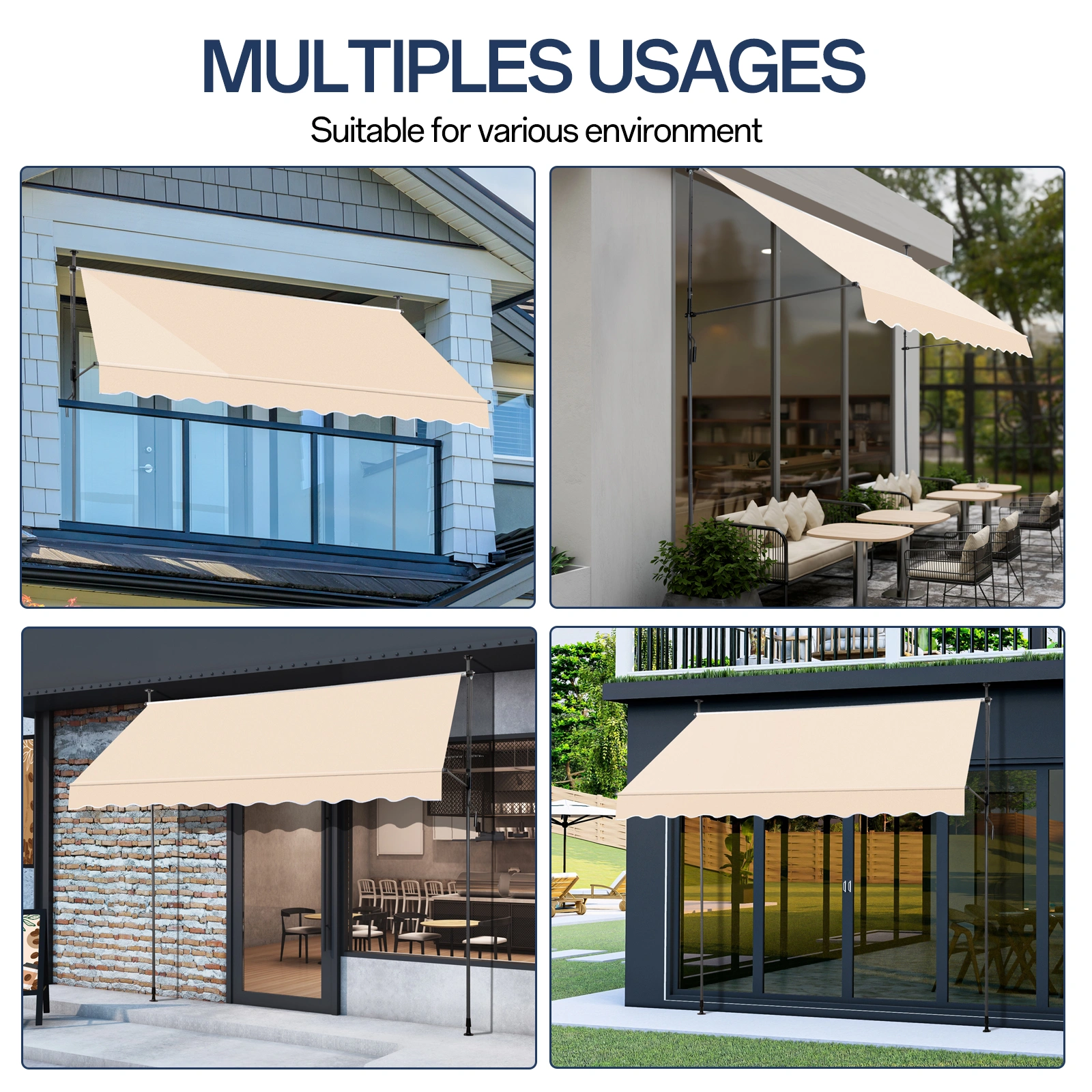 118.1"D x 47.2"W x(78.7 -118.1)"H Retractable Awning Khaki view 7