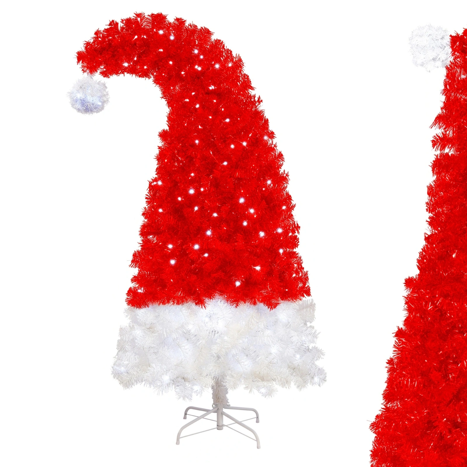 6FT Santa Hat Artificial Christmas Tree with LED Lights, 1050 Curved Tips, Whimsical Xmas Tree