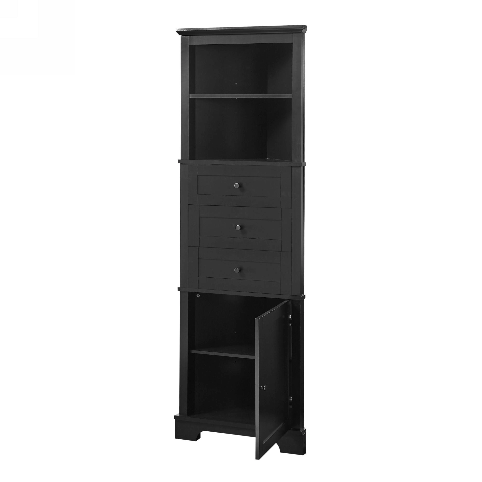 Black Triangle Storage Cabinet Tall 3 Drawer with Adjustable Shelves, MDF Bathroom Kitchen Living Room, WF306469AAG view 12
