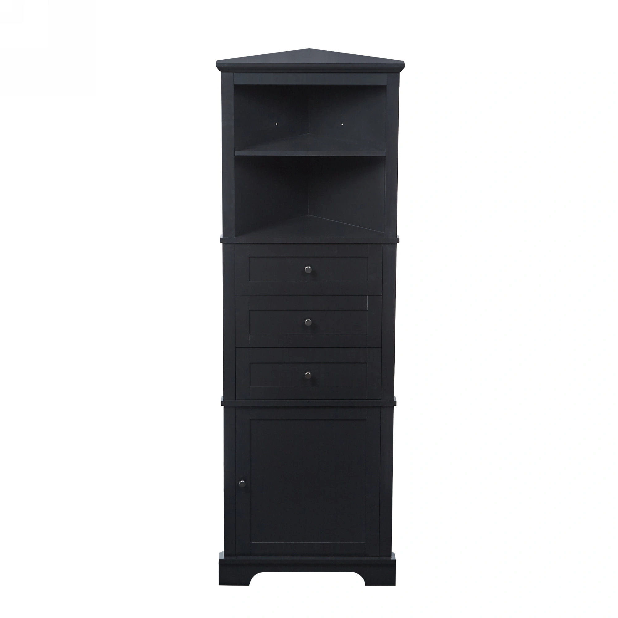 Black Triangle Storage Cabinet Tall 3 Drawer with Adjustable Shelves, MDF Bathroom Kitchen Living Room, WF306469AAG view 3
