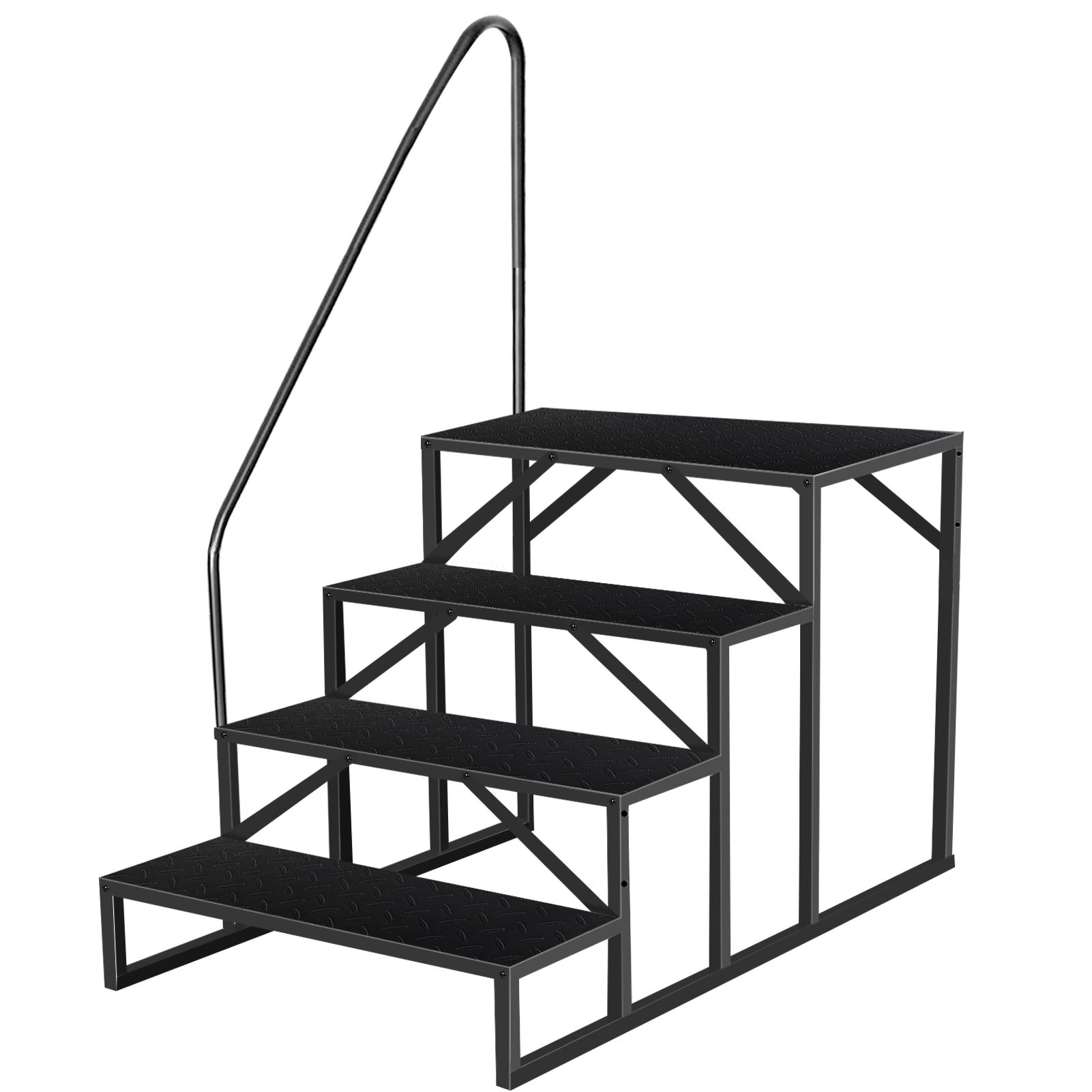4-Step Ladder with Handle, Non-Slip Steel Safety Ladder for Camper Pool, Max 300 kg Weight Capacity, Step Ladder for Mobile Home Porch