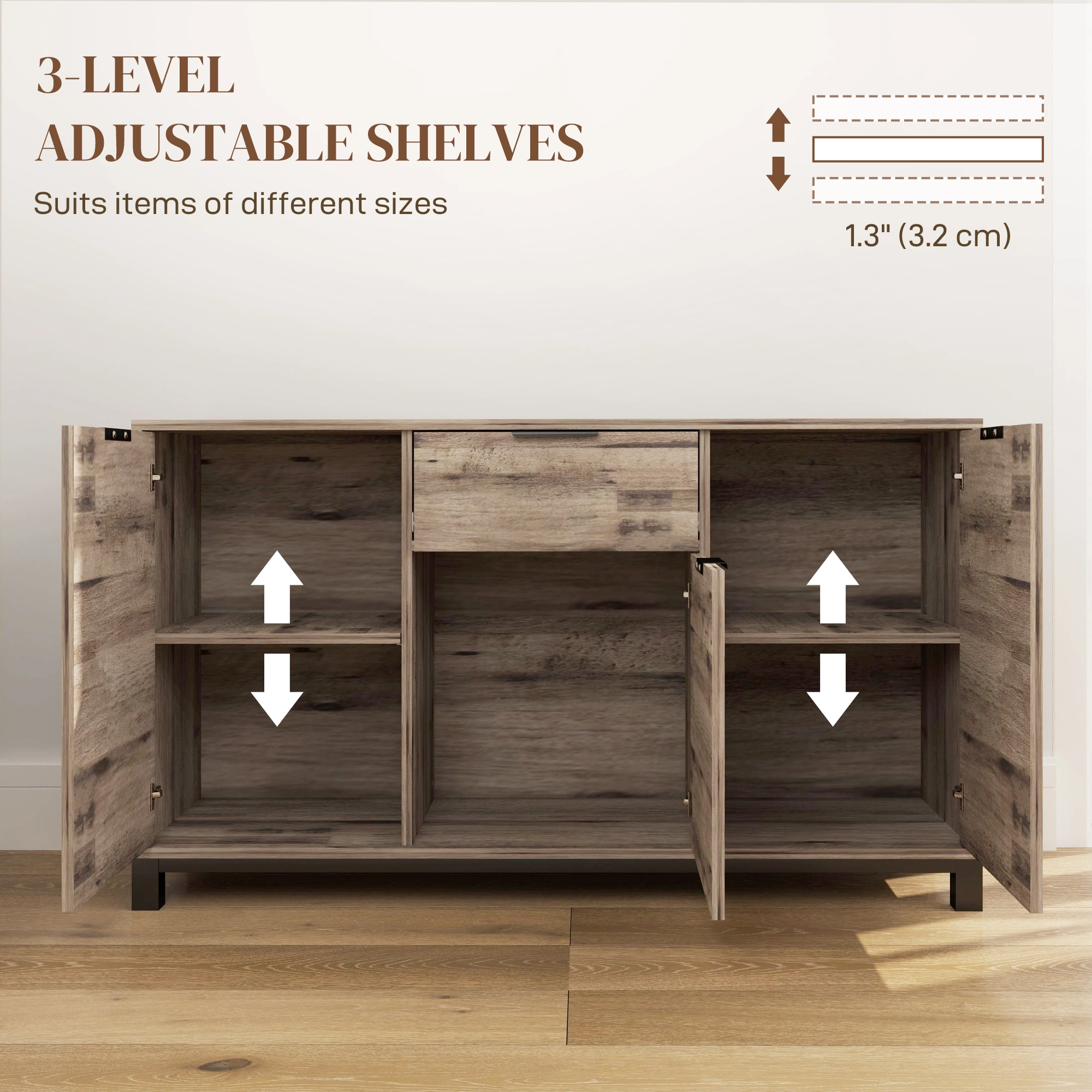 Modular Kitchen Storage Cabinet - Multi-Tier Shelving Unit with Spacious Compartments - Ideal for Pantry, Dining Room, or Entryway Organization view 2