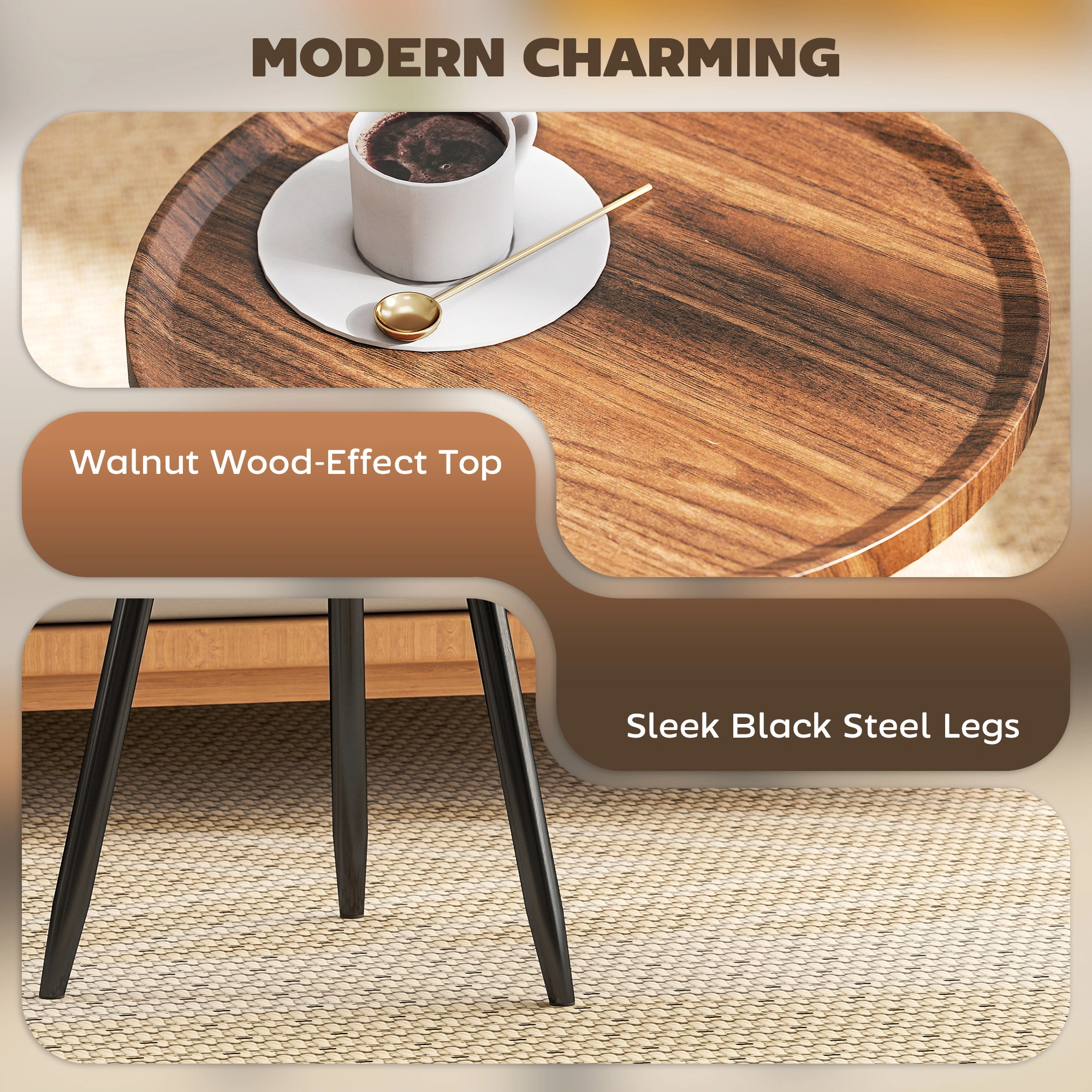 Rattan Coffee Table, Wicker Side Table for Living Room, Bedroom, Patio Outdoor Furniture view 2