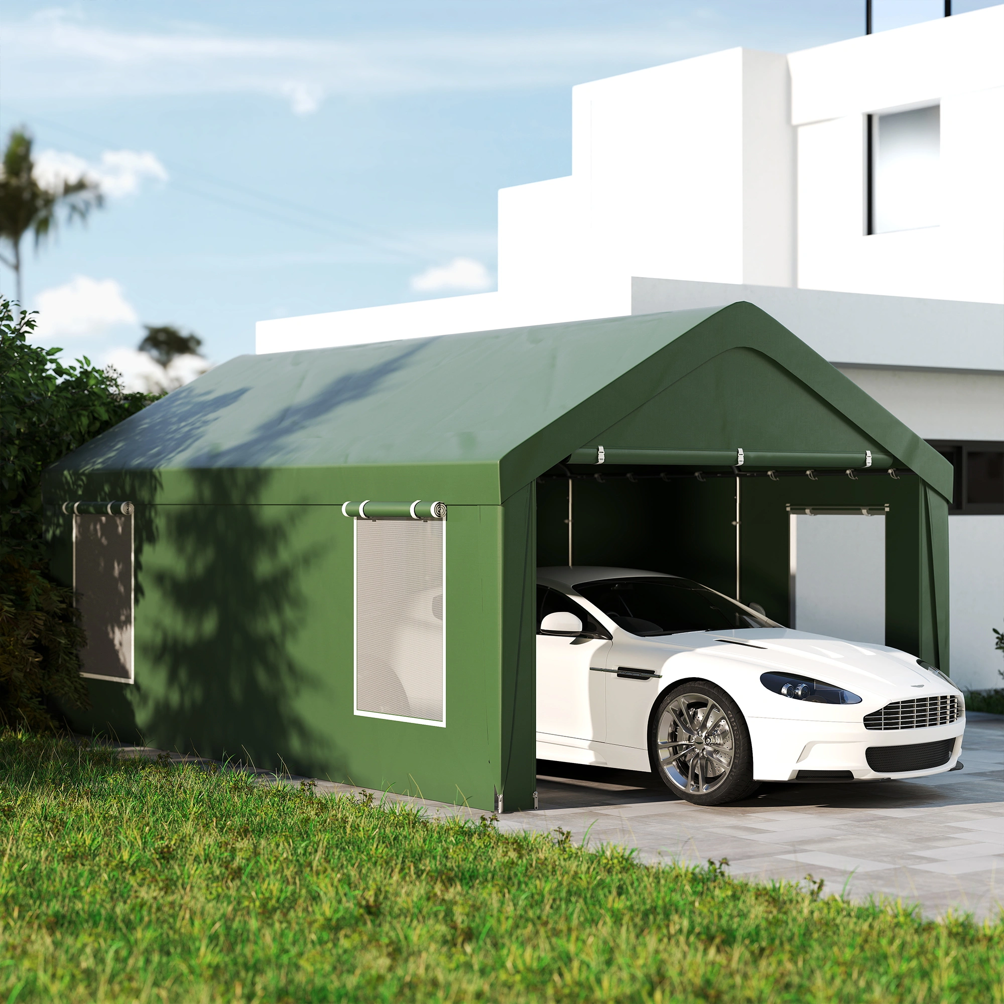 Heavy Duty Carport Canopy 10x15 ft, Steel Frame Outdoor Garage Shelter, Waterproof, Blue