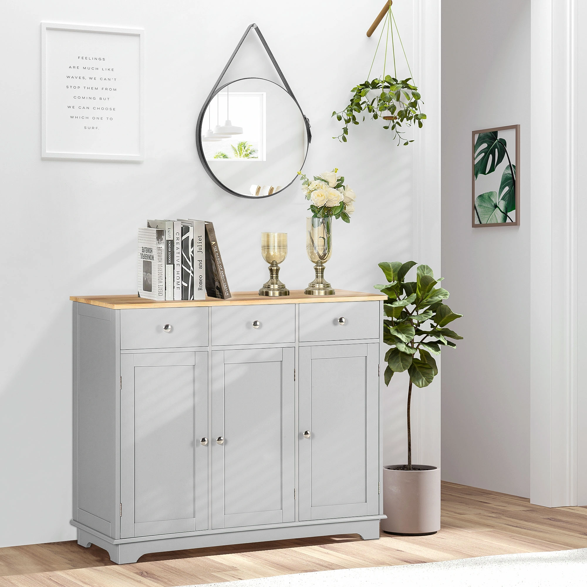Kitchen Storage Cabinet, Floor Standing Pantry, 29.5" W x 15.7" D x 31.5" H, 2-Tier Shelves, White Wood Grain Finish, Kitchen Organization