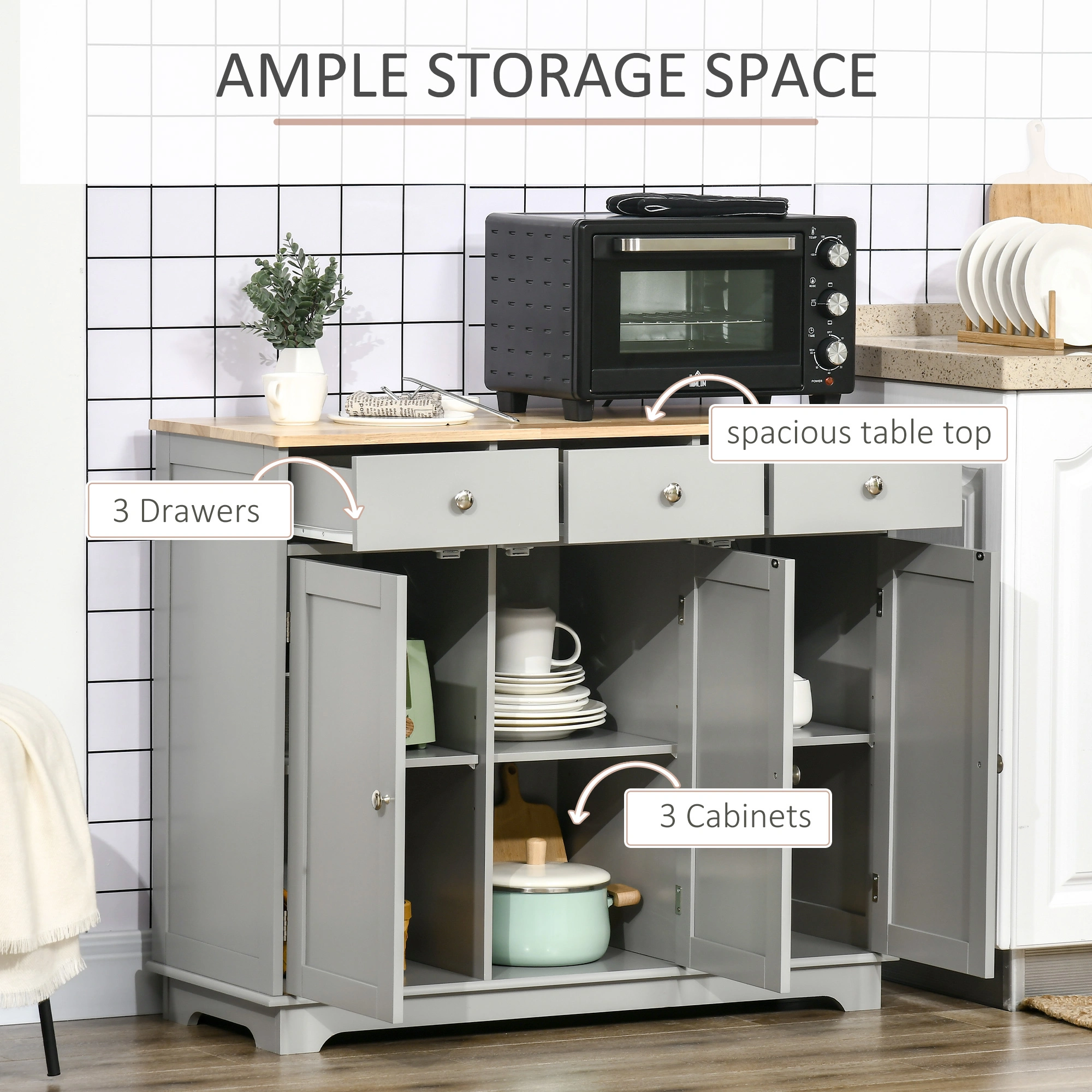 Kitchen Storage Cabinet, Floor Standing Pantry, 29.5" W x 15.7" D x 31.5" H, 2-Tier Shelves, White Wood Grain Finish, Kitchen Organization view 3