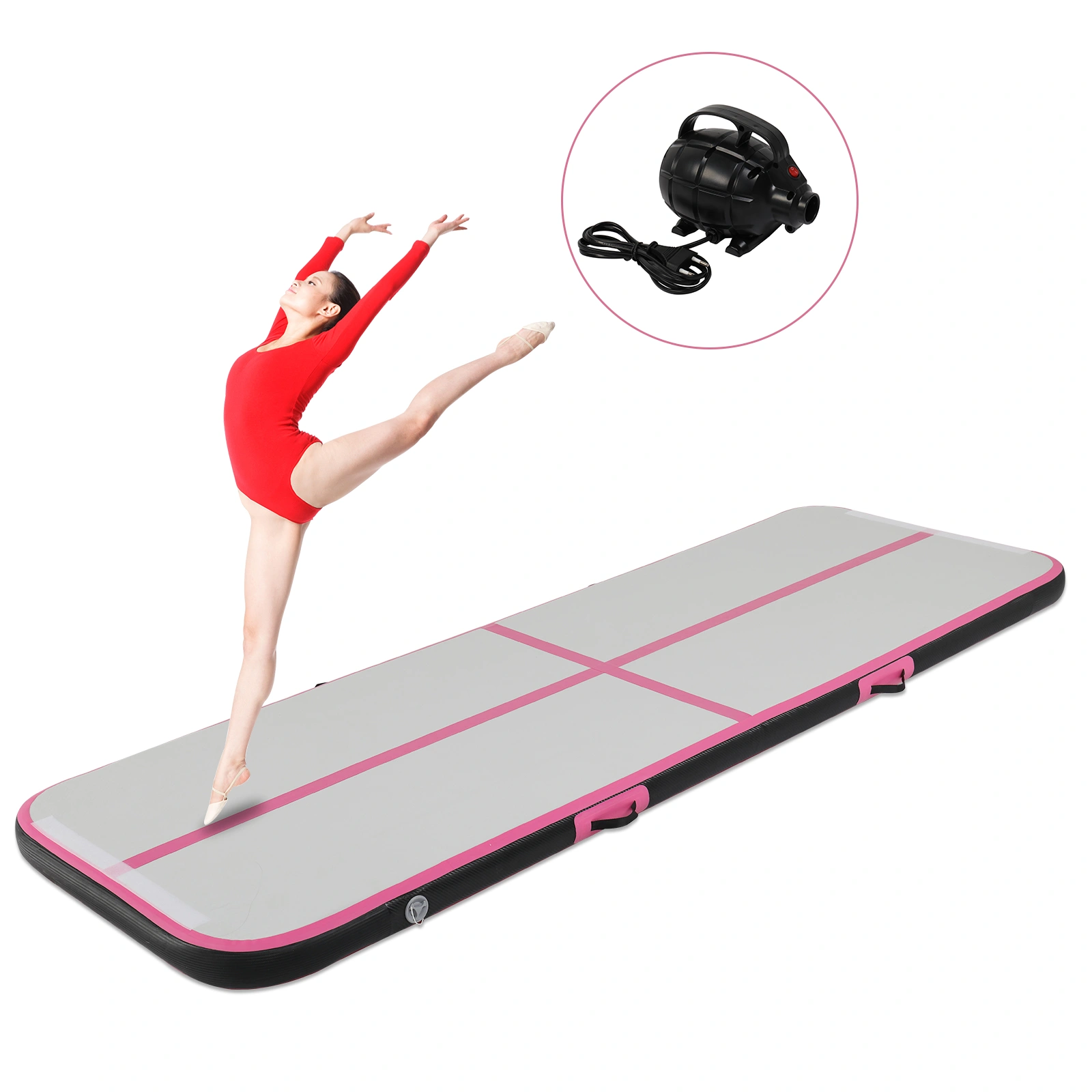3m x 1m Inflatable Flip Pad Fitness Mat with Air Pump & Carry Bag - Black Grey for Home Gym Yoga