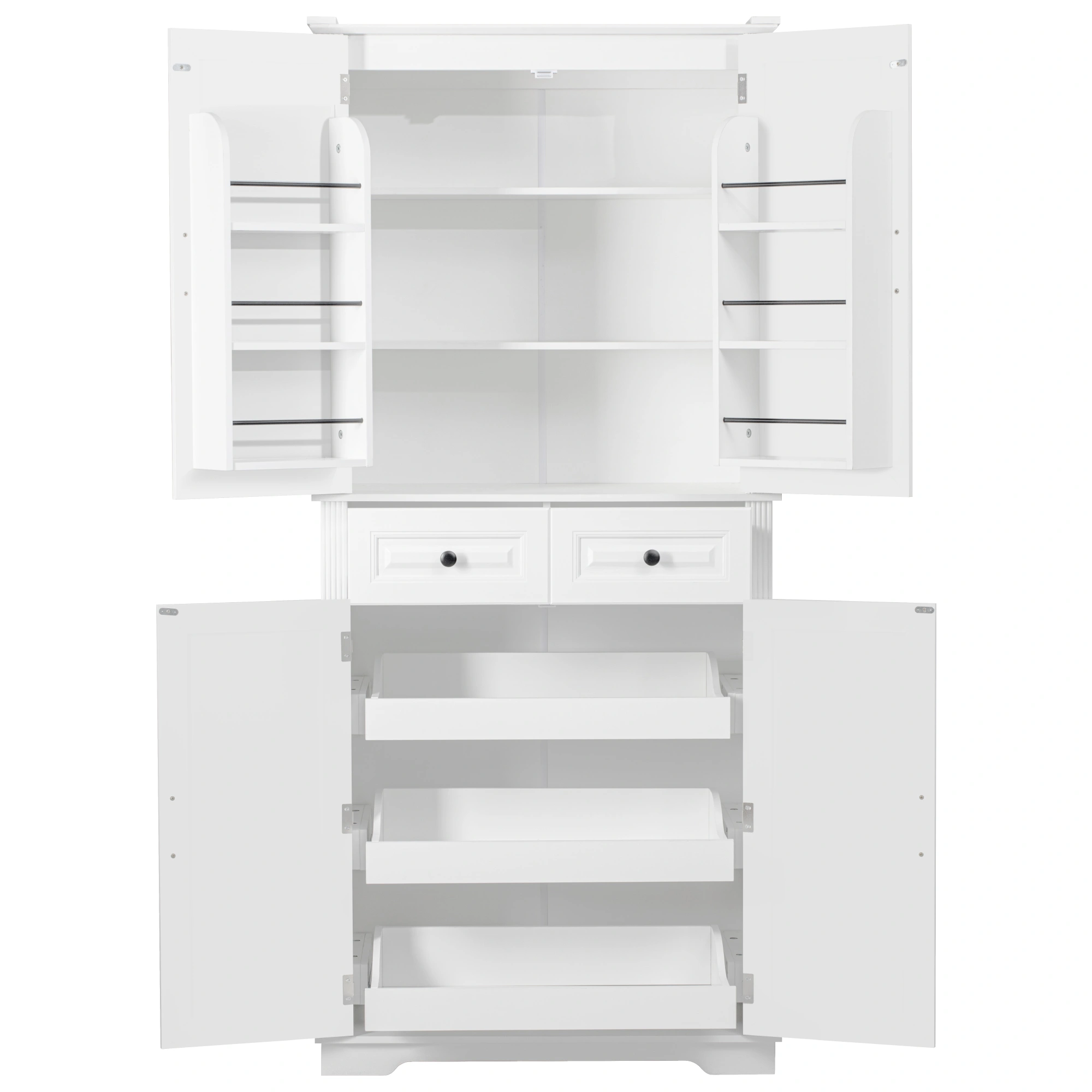 K&K 71" Tall Kitchen Pantry Cabinet with 3 Pull Out Cabinet Organizers, Farmhouse Embossed Texture Storage Cabinet with 6 Door Shelves, 2 Drawers, Freestanding Cupboard for Kitchen, Dining Room White view 5