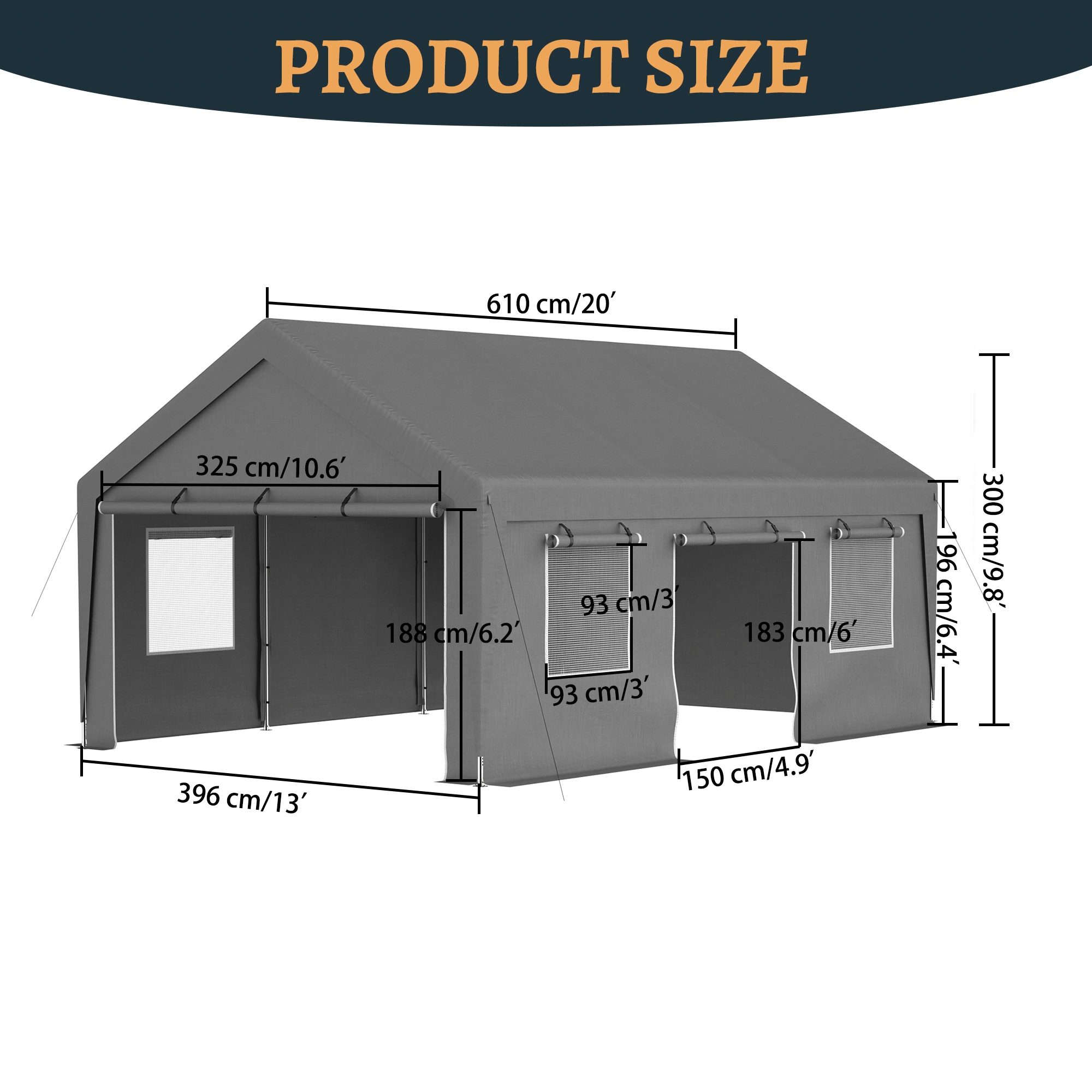 13x20 FT Heavy Duty Carport, Outdoor Garage with Roll-Up Mesh Windows & Side Door, Waterproof UV Resistant Steel Frame for Car Boat Motorcycle view 2