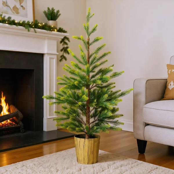 2 Pack 4 FT Dual Tone Artificial Christmas Tree with Pot Stand, Potted Xmas Pine Tree with 119 Branch Tips for Holiday Party Office Home, Green view 2