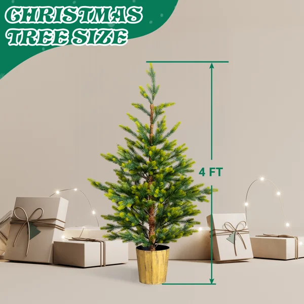 2 Pack 4 FT Dual Tone Artificial Christmas Tree with Pot Stand, Potted Xmas Pine Tree with 119 Branch Tips for Holiday Party Office Home, Green view 4