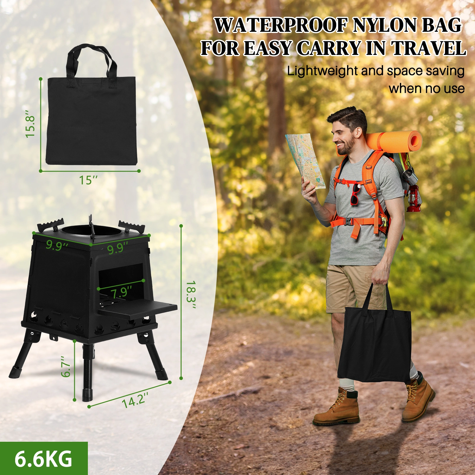 36x36x46.5cm Wooden Camping Stove Portable Outdoor Wood Burning Stove view 2