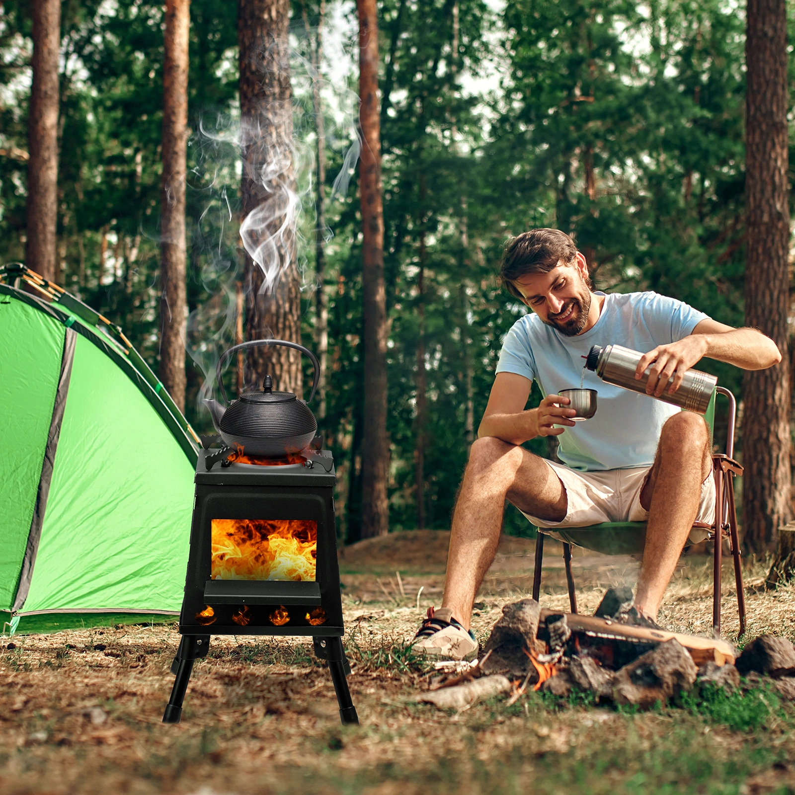 36x36x46.5cm Wooden Camping Stove Portable Outdoor Wood Burning Stove view 3
