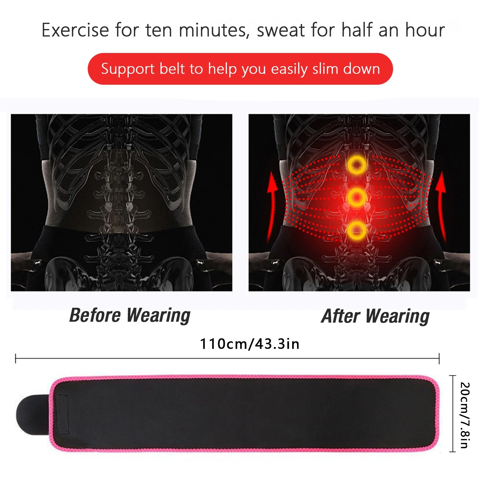 Waist Trimmer Belt for Men Women, Sport Workout Shaper & Slimming Belt with Phone Pocket, Pink-Black view 3