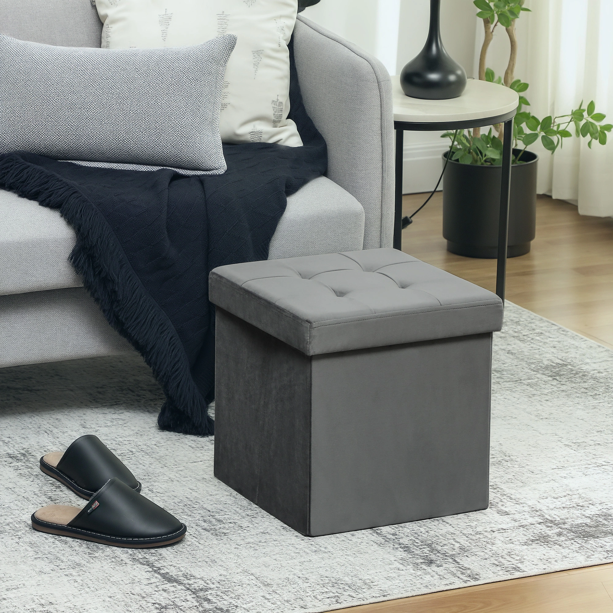 Ottoman Storage Bench with Lid, Foldable Upholstered Shoe Box Cube Organizer