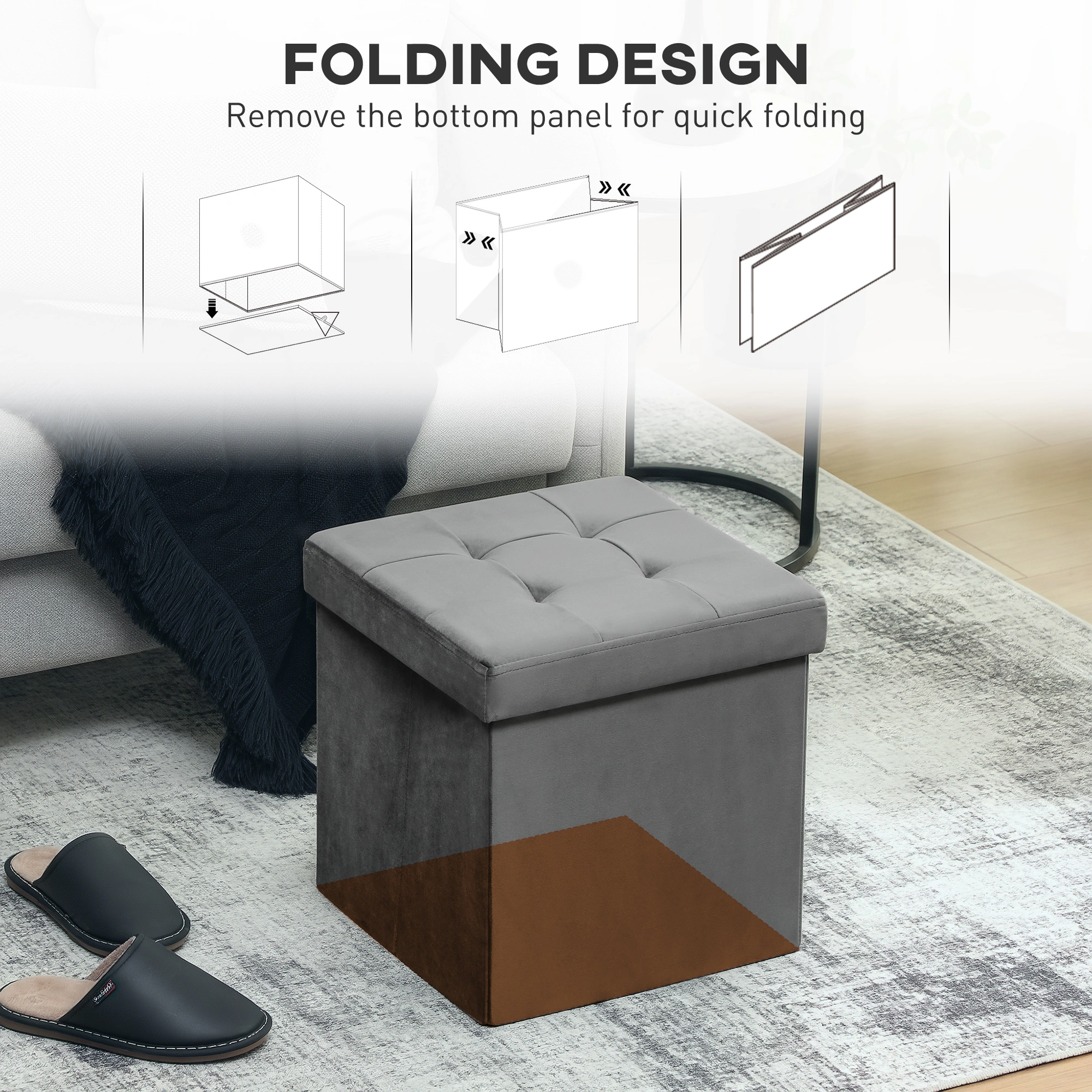 Ottoman Storage Bench with Lid, Foldable Upholstered Shoe Box Cube Organizer view 4
