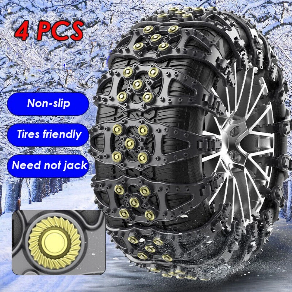 4pcs Universal Snow Chains for Vehicle - Heavy Duty Ice Tire Traction Spikes Winter