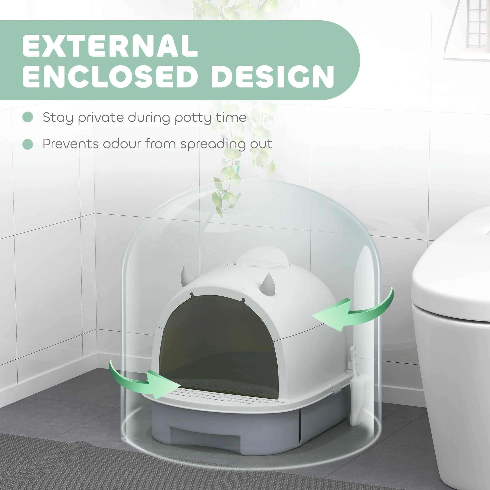 Modern Cat Litter Box Enclosure - Hooded Litter Box with Side Storage, Odor Containment Design, Easy Clean Pet Litter Box Cover view 2