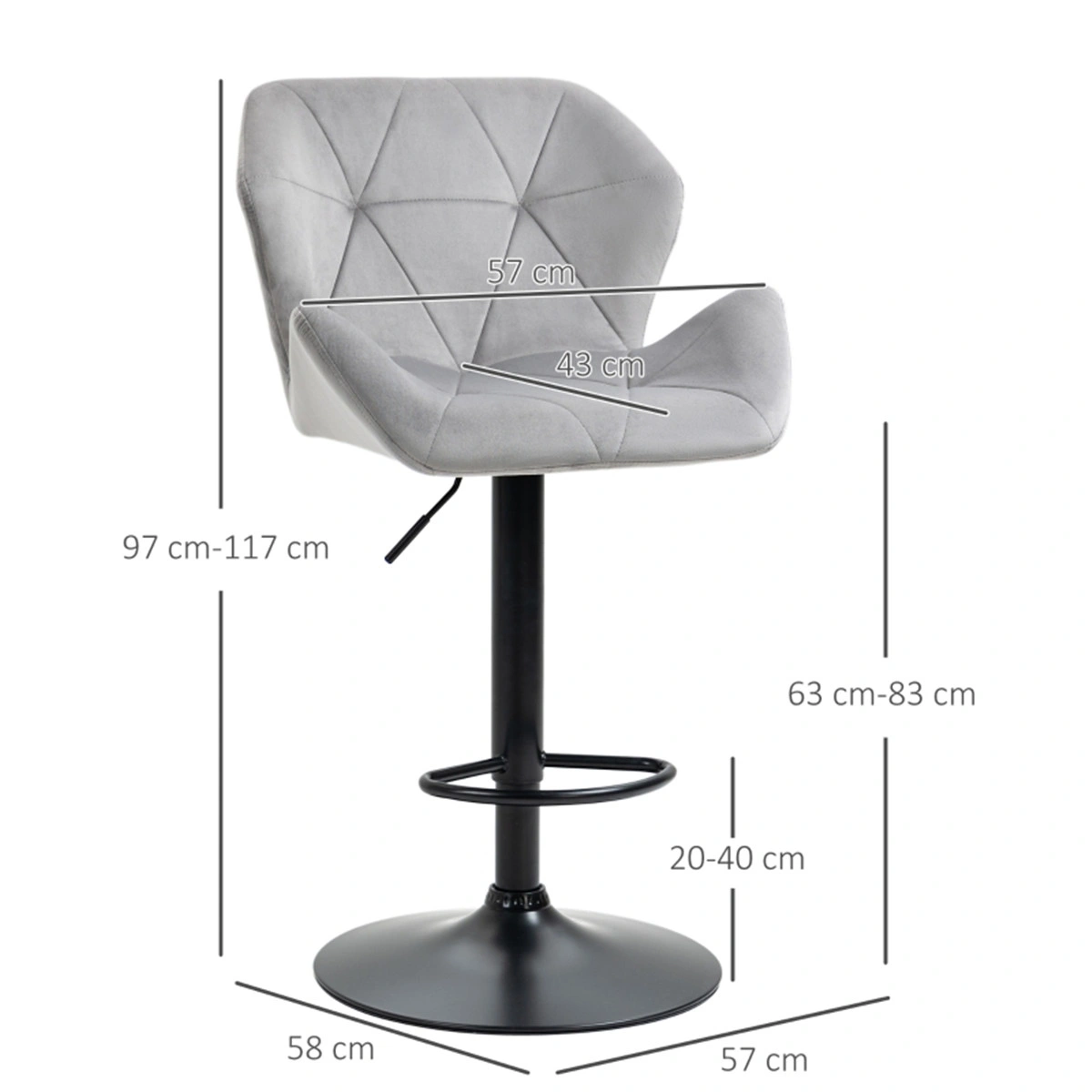 Modern Bar Stools Set of 2, 24" Counter Height Dining Chair with Padded Seat, Black Metal Frame Office Chair for Kitchen Island view 2