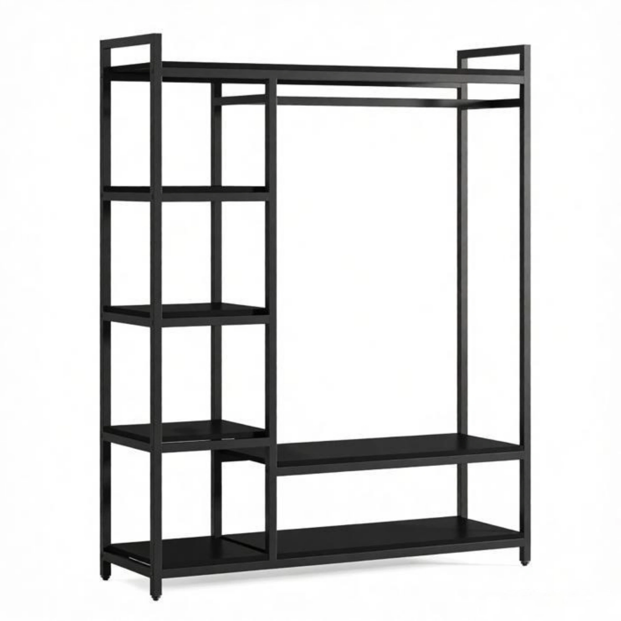 Freestanding Wardrobe Organizer with 6 Shelves & Hanging Rod, Adjustable Closet Storage Cabinet for Bedroom Living Room view 2