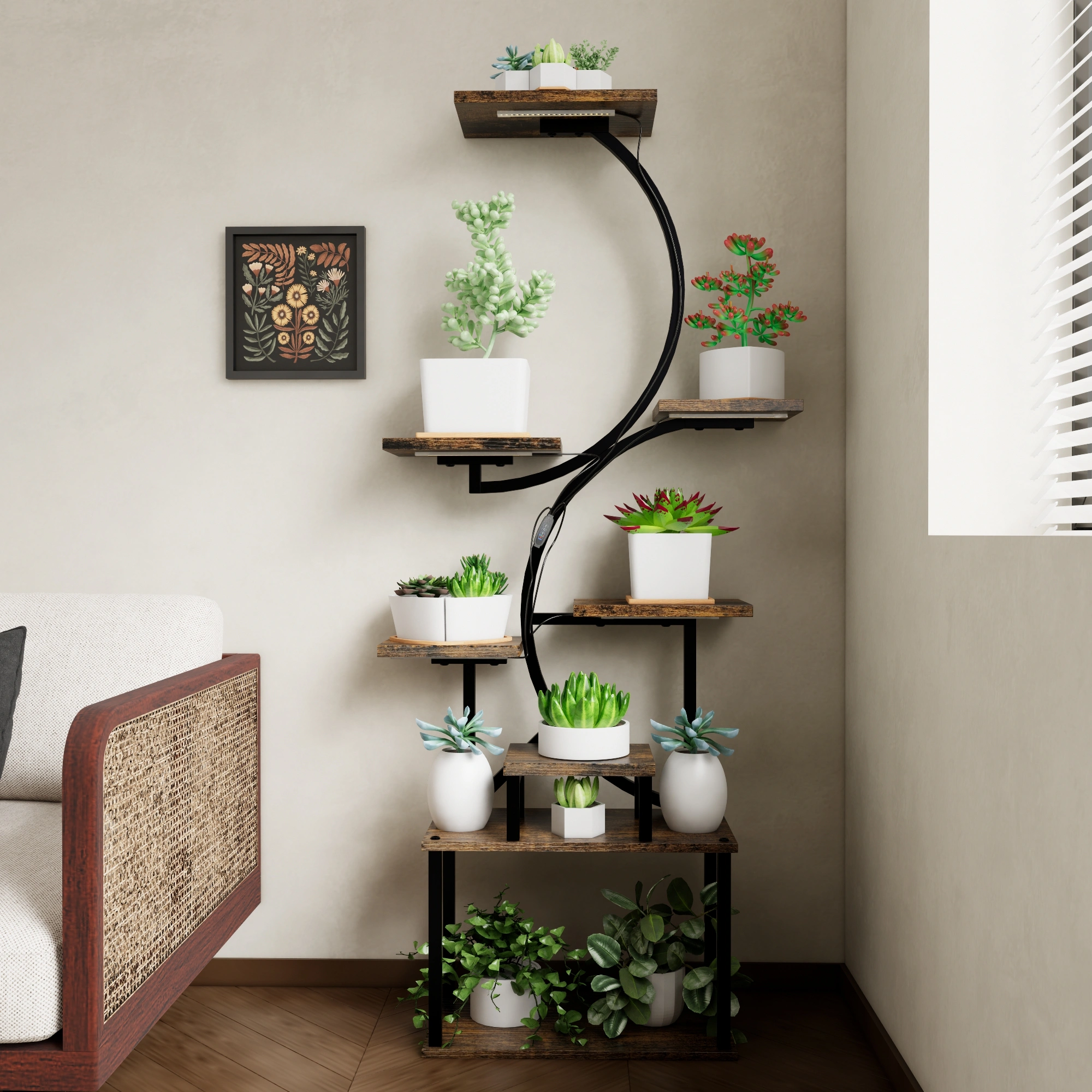 8-Tier Plant Stand with 5 Grow Lights, 10-Level Dimming, Thickened 0.8mm Steel Pipe for Indoor Living Room Garden Home