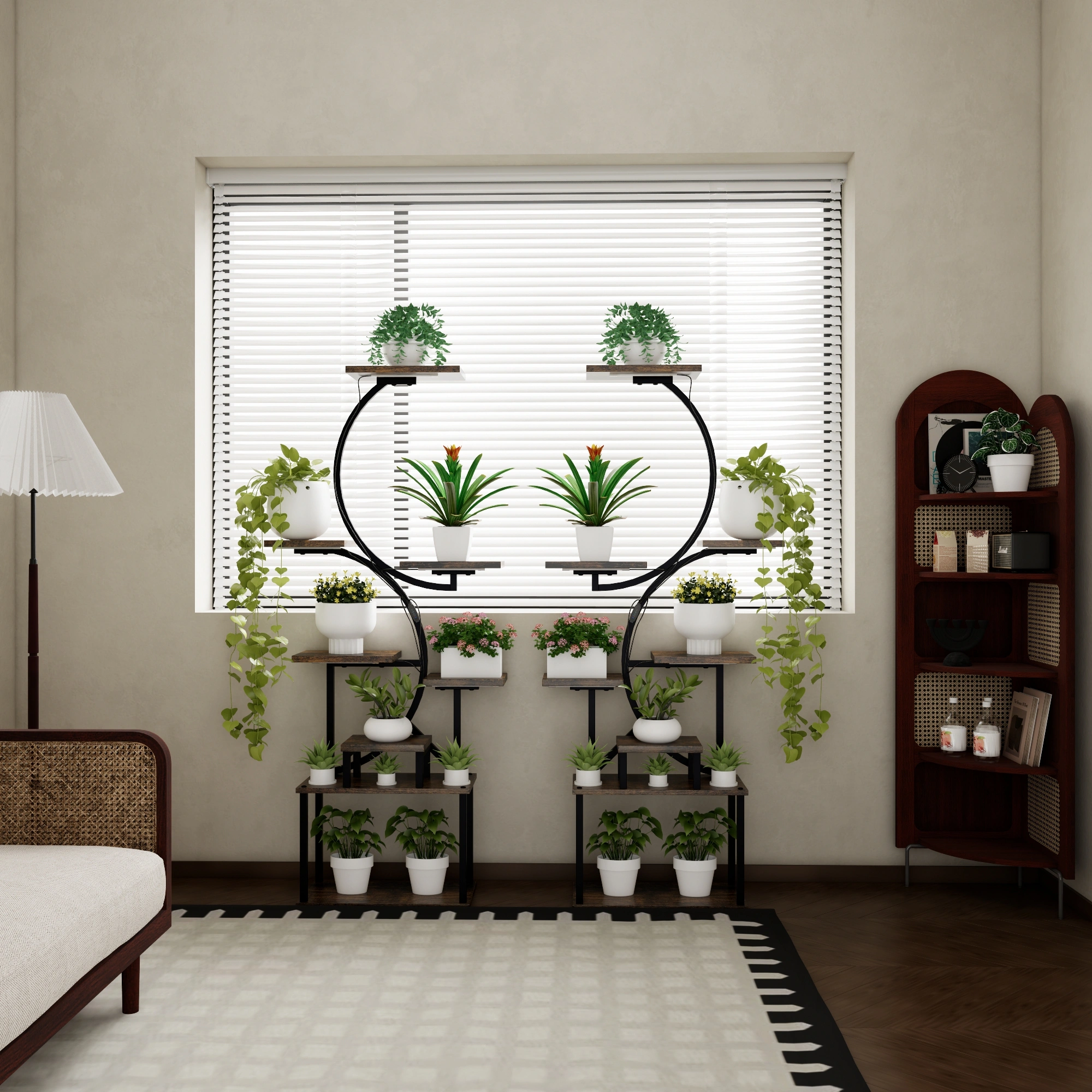8-Tier Plant Stand with 5 Grow Lights, 10-Level Dimming, Thickened 0.8mm Steel Pipe for Indoor Living Room Garden Home view 10