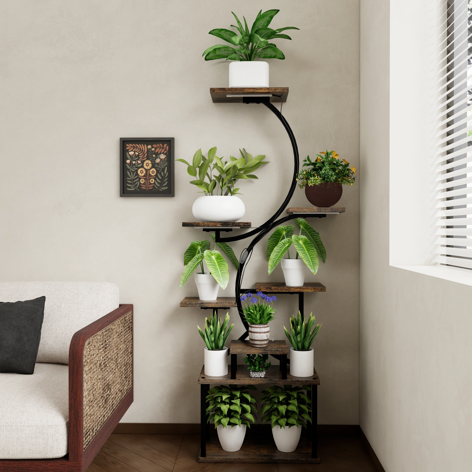 8-Tier Plant Stand with 5 Grow Lights, 10-Level Dimming, Thickened 0.8mm Steel Pipe for Indoor Living Room Garden Home view 17