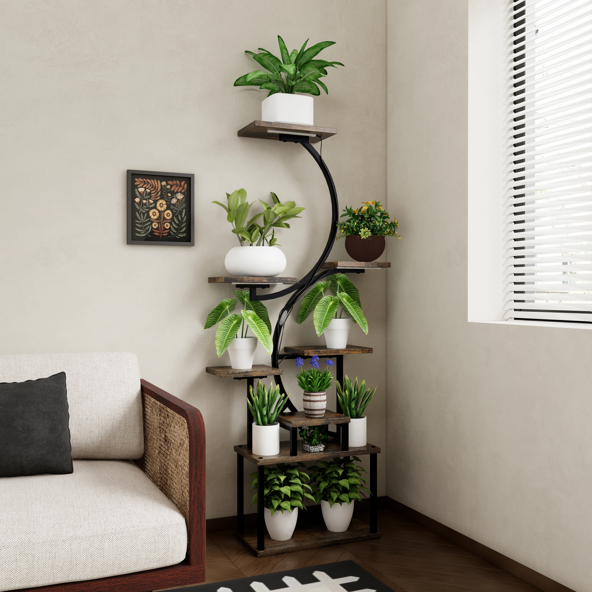 8-Tier Plant Stand with 5 Grow Lights, 10-Level Dimming, Thickened 0.8mm Steel Pipe for Indoor Living Room Garden Home view 19