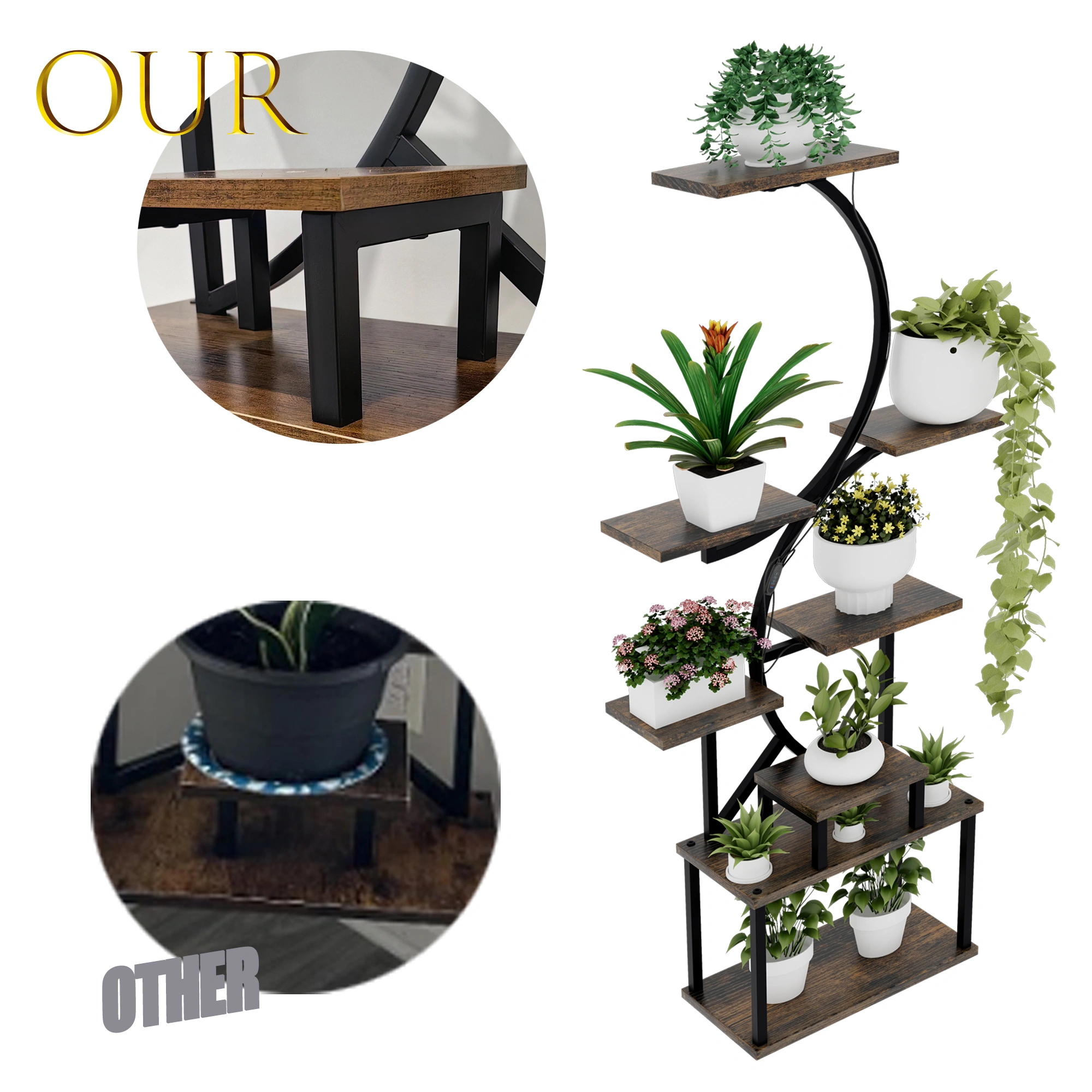 8-Tier Plant Stand with 5 Grow Lights, 10-Level Dimming, Thickened 0.8mm Steel Pipe for Indoor Living Room Garden Home view 4