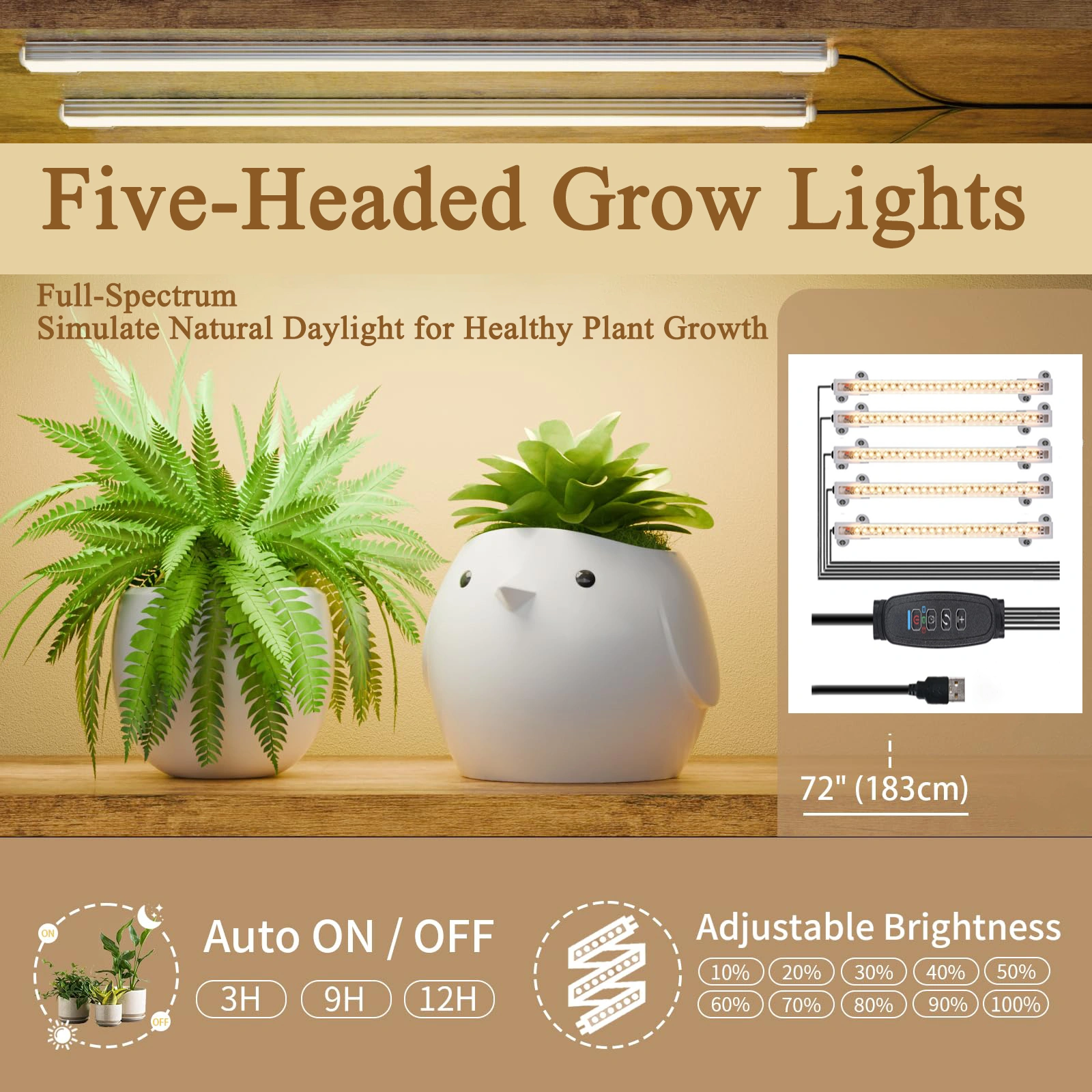 8-Tier Plant Stand with 5 Grow Lights, 10-Level Dimming, Thickened 0.8mm Steel Pipe for Indoor Living Room Garden Home view 5