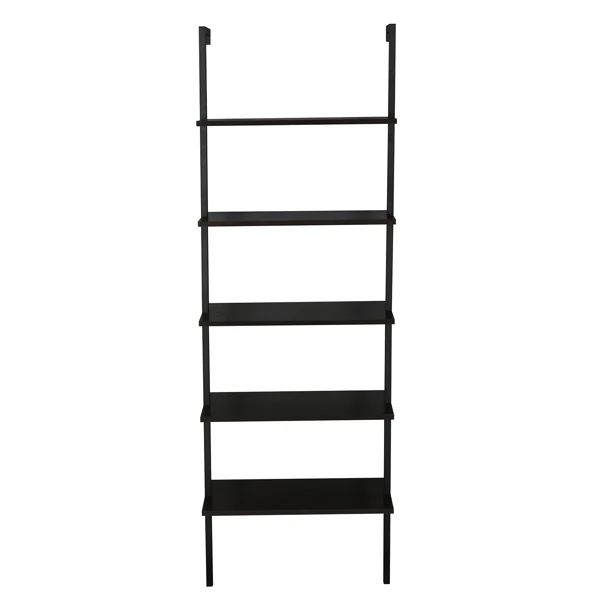 5-layer wall-mounted household steel-wood shelf, density board, iron frame, 61*30.5*182.88cm, black walnut color board, black frame view 4
