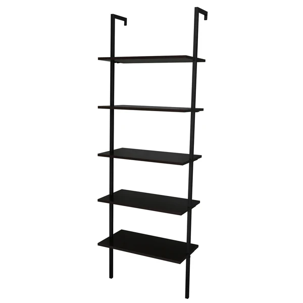 5-layer wall-mounted household steel-wood shelf, density board, iron frame, 61*30.5*182.88cm, black walnut color board, black frame view 5