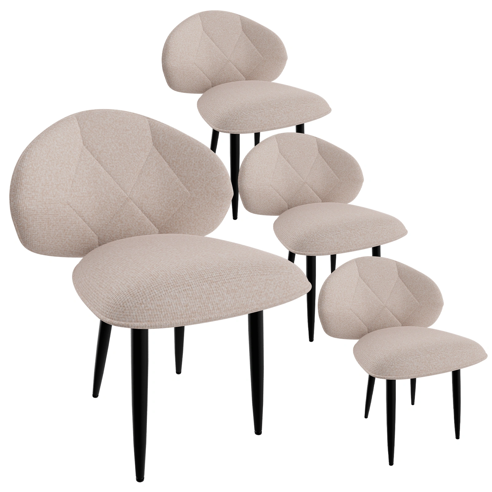 4 Pack Upholstered Dining Chairs Set, Modern Padded Dining Room Chairs with Wide Backrest, Comfortable Kitchen Chairs with Metal Legs, Gray