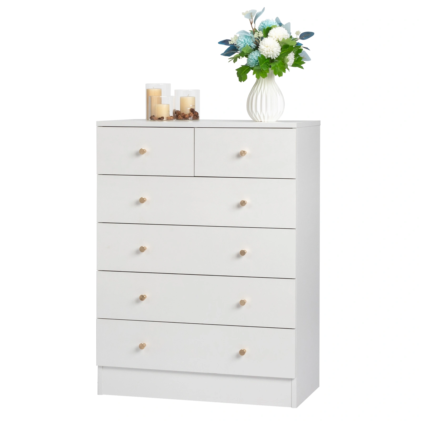 Modern 6-Drawer Dresser Cabinet, Simple White Bedroom Storage Console with Smooth Glide Drawers view 4