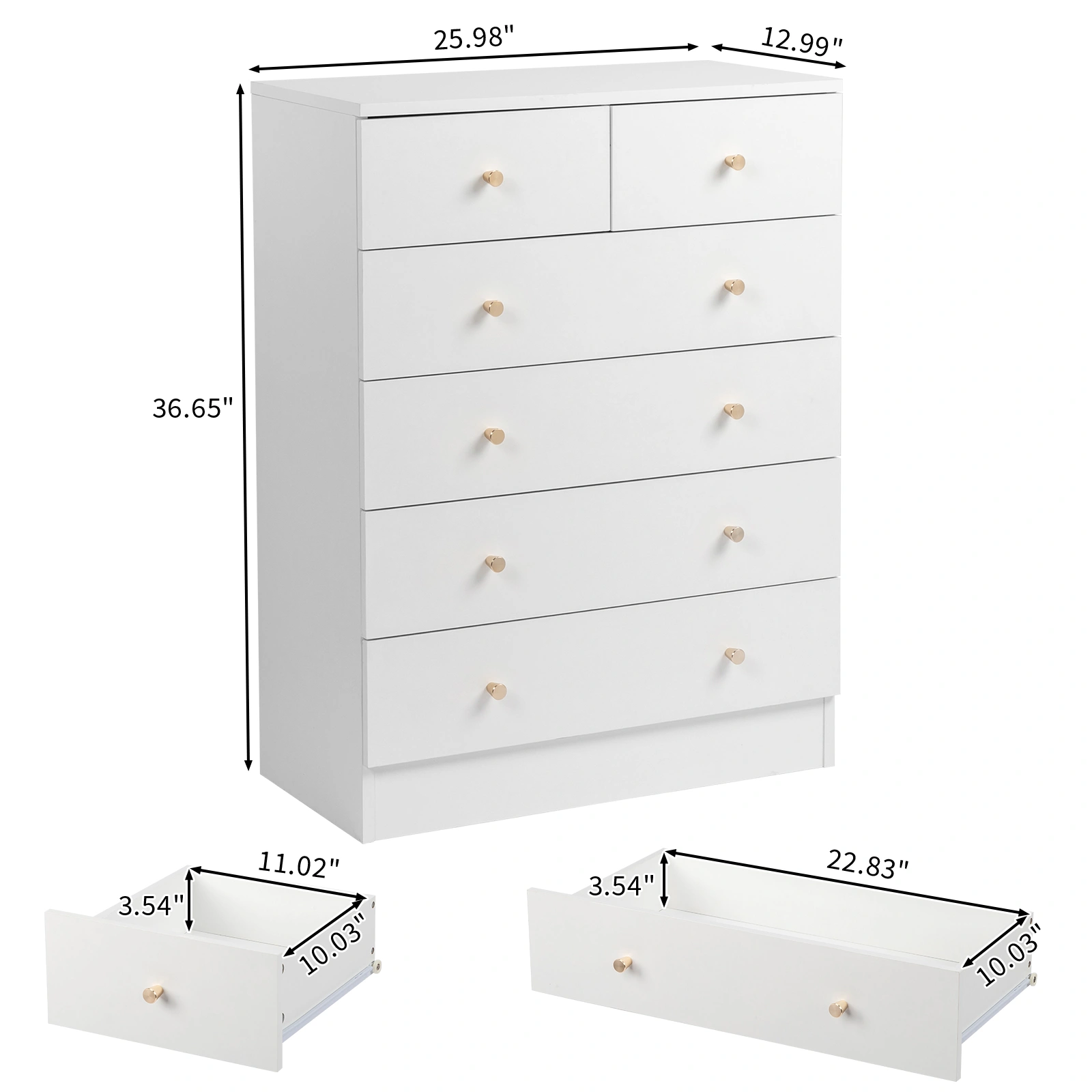 Modern 6-Drawer Dresser Cabinet, Simple White Bedroom Storage Console with Smooth Glide Drawers view 7