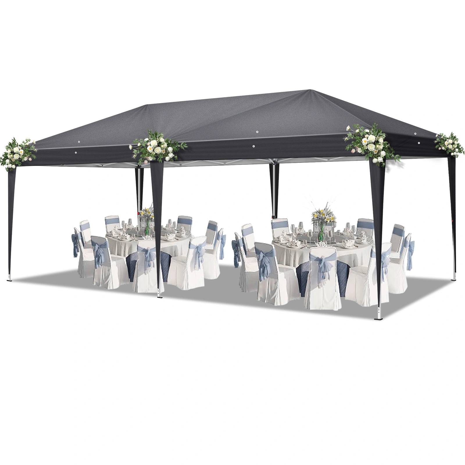 10'x20' Pop Up Canopy Tent, 210D Oxford Instant Gazebo w/ 6 Removable Sidewalls & 4 Windows, Powder Coated Iron Frame, Carry Bag, Dark Gray for Outdoor Patio Wedding Party Shelter view 2