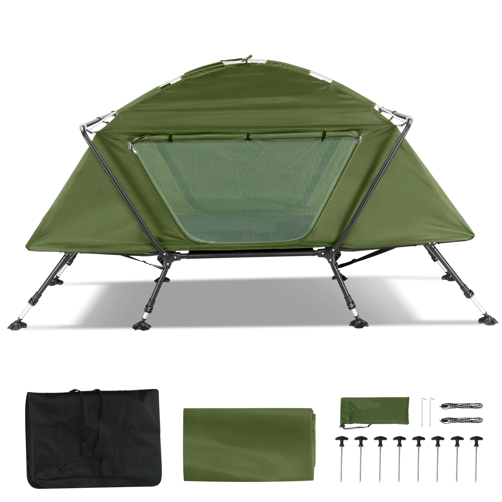 Collapsible camping tent with an integrated cot