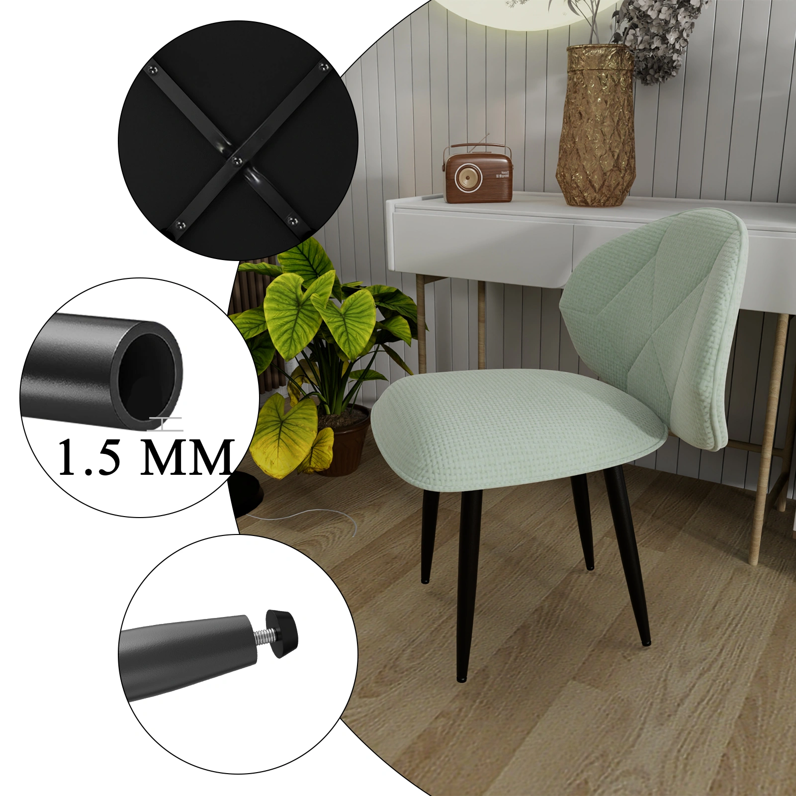 4er Set Gepolsterte Esszimmerstühle Modern Bequeme Verbreiterte Rückenlehne Küchenstühle Metallfüße view 3