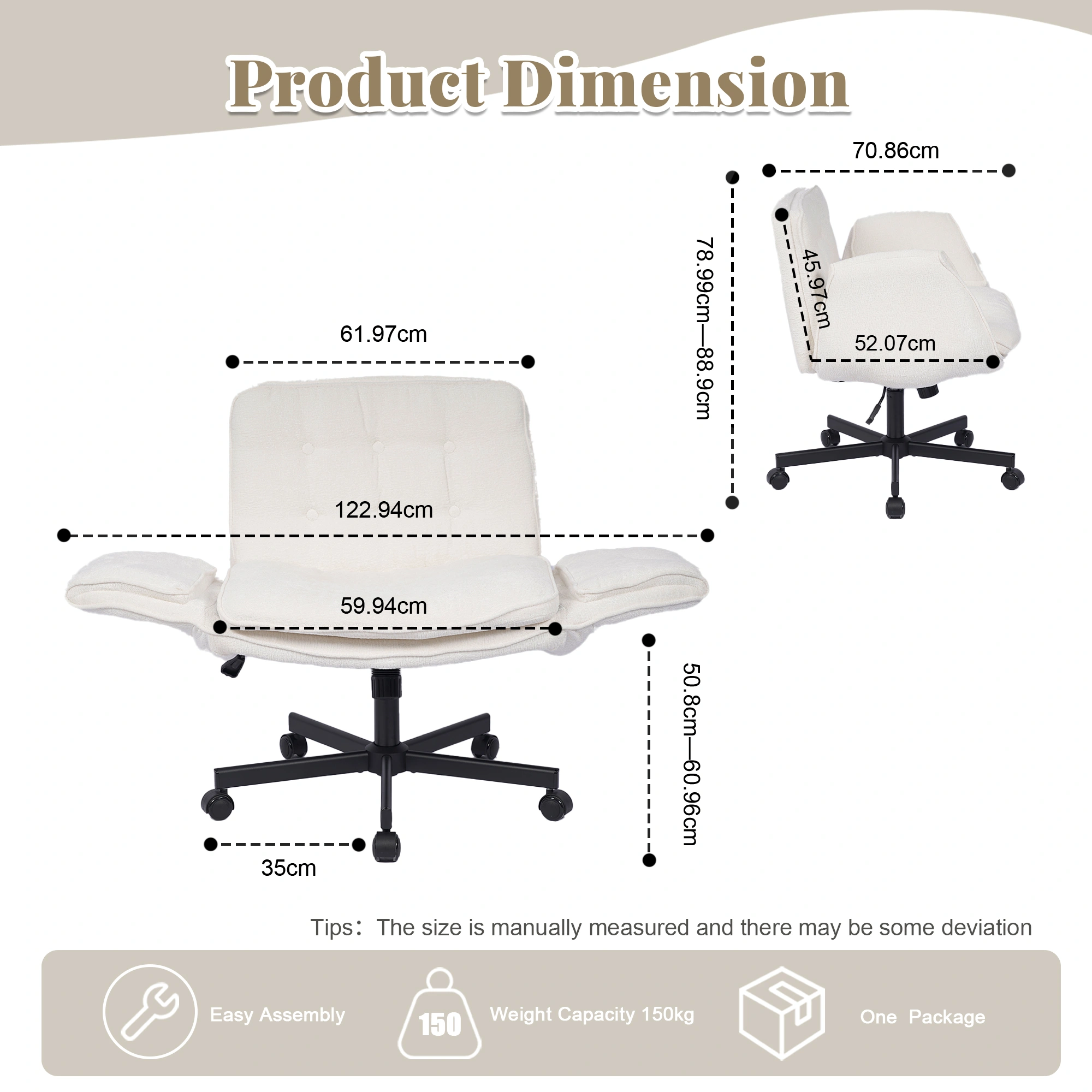 Gaming Office Chair with Footrest, Height Adjustable Swivel Desk Chair with Foldable Armrests & Casters, White view 3