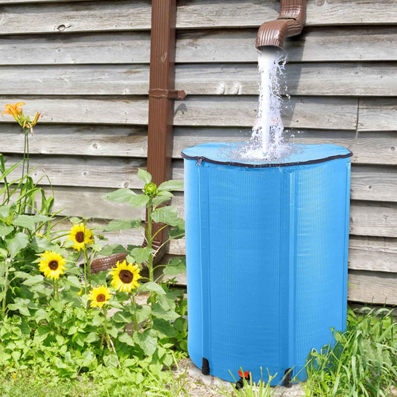 100 Gallon Folding Rain Barrel, Collapsible Water Collector Tank, Blue Heavy-Duty Outdoor Rainwater Storage Drum view 13
