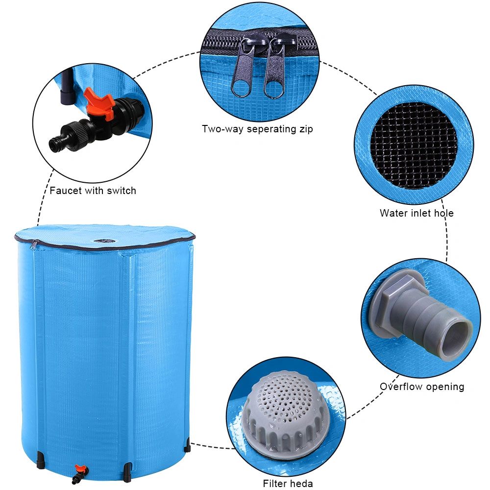 100 Gallon Folding Rain Barrel, Collapsible Water Collector Tank, Blue Heavy-Duty Outdoor Rainwater Storage Drum view 3