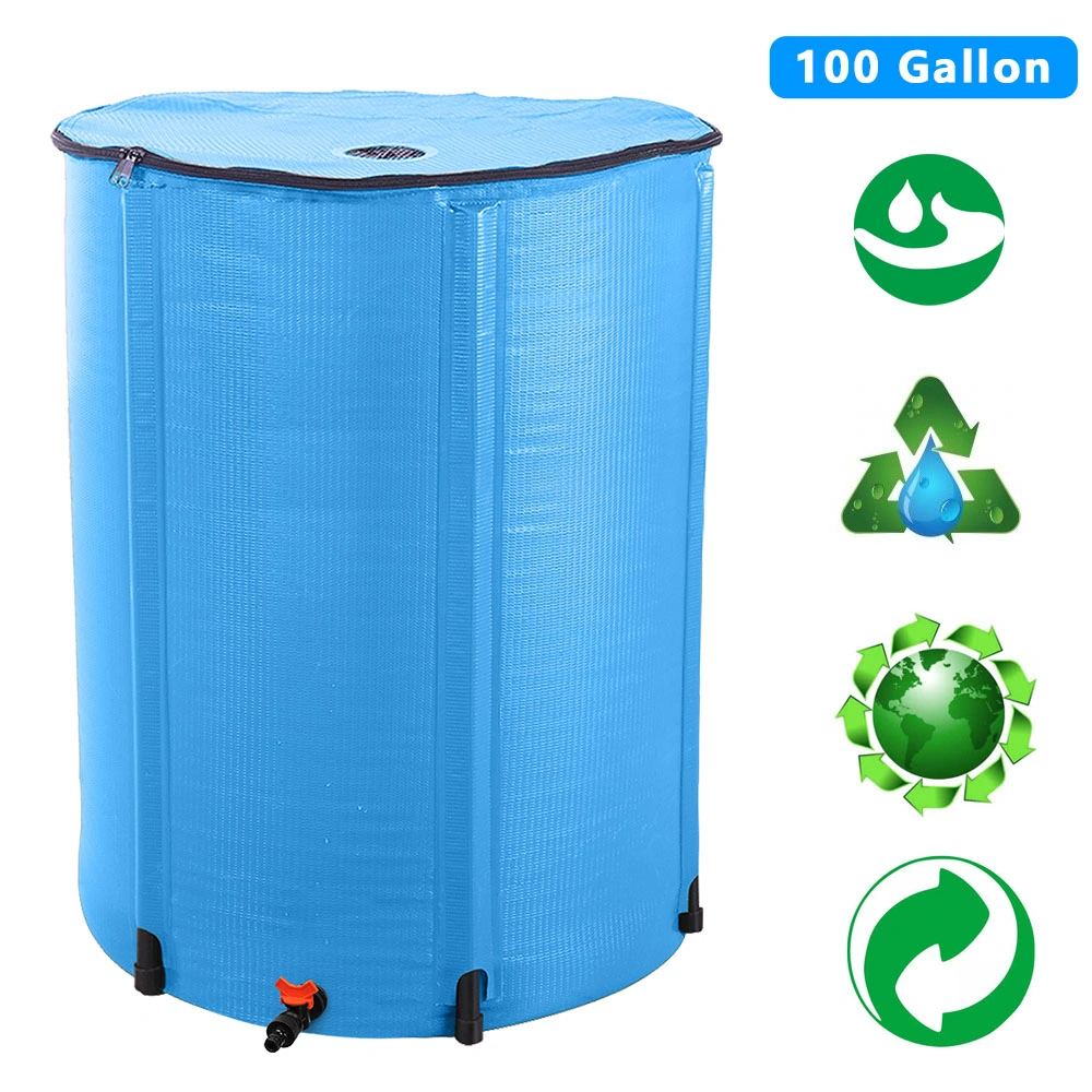 100 Gallon Folding Rain Barrel, Collapsible Water Collector Tank, Blue Heavy-Duty Outdoor Rainwater Storage Drum view 4